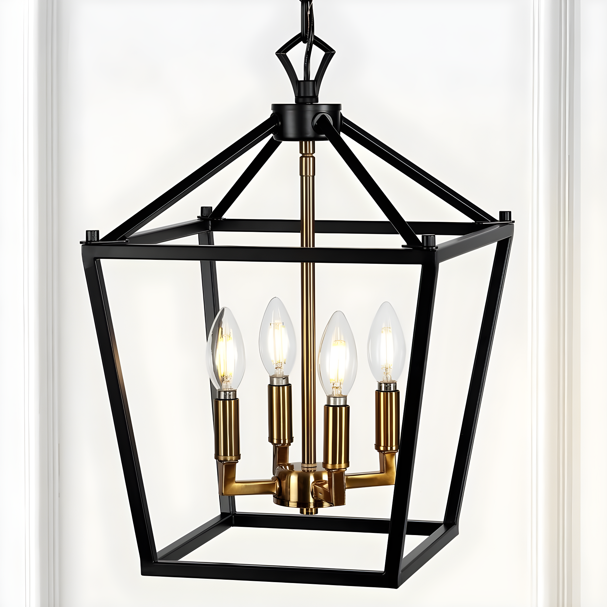 Pagoda 12" 4-Bulb Lantern Metal LED Pendant, Oil Rubbed Bronze/Brass Gold