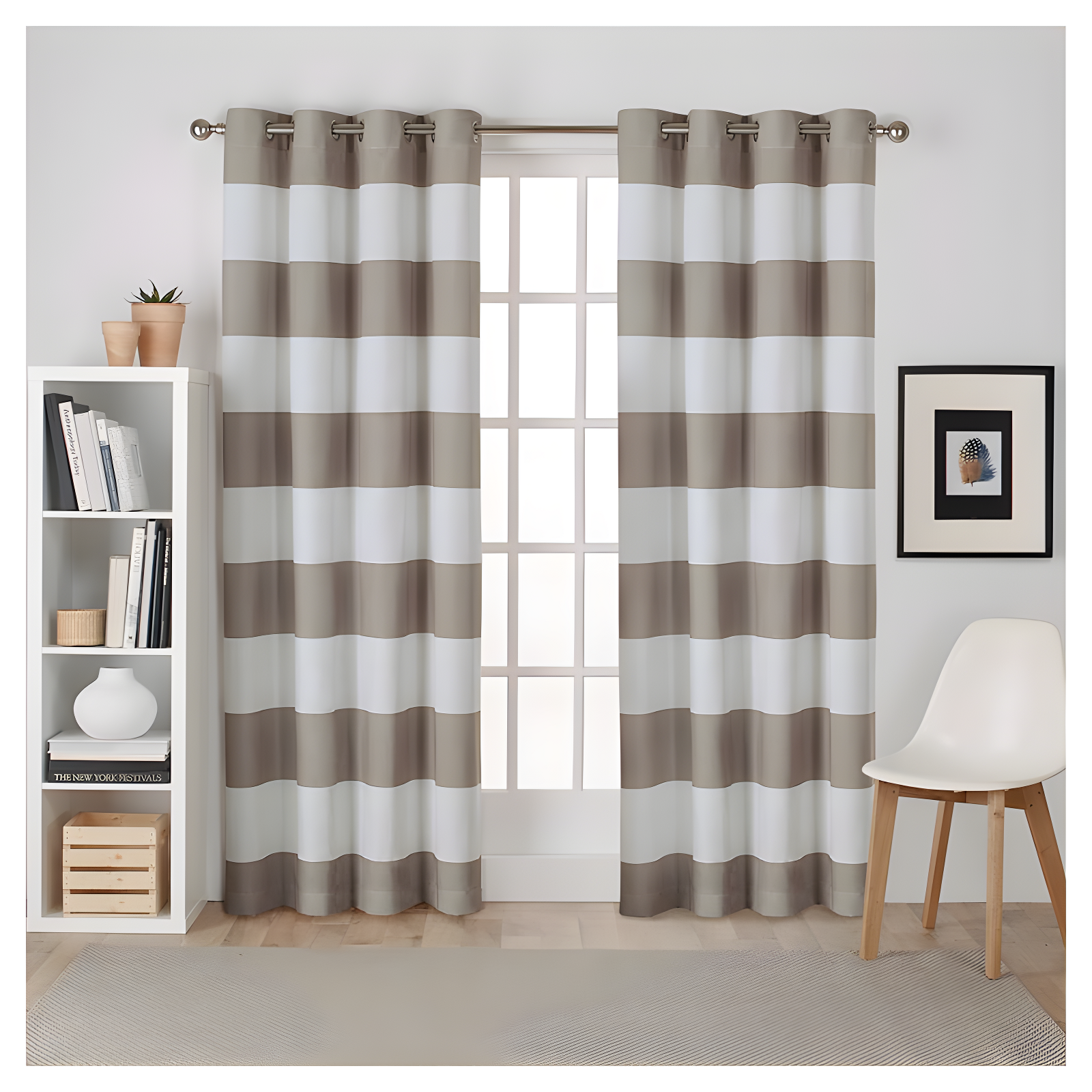 Set of 2 84"x54" Surfside Cotton Cabana Stripe Light Filtering Window Curtain Panel Taupe - Exclusive Home: Striped Drapes, Grommet Top