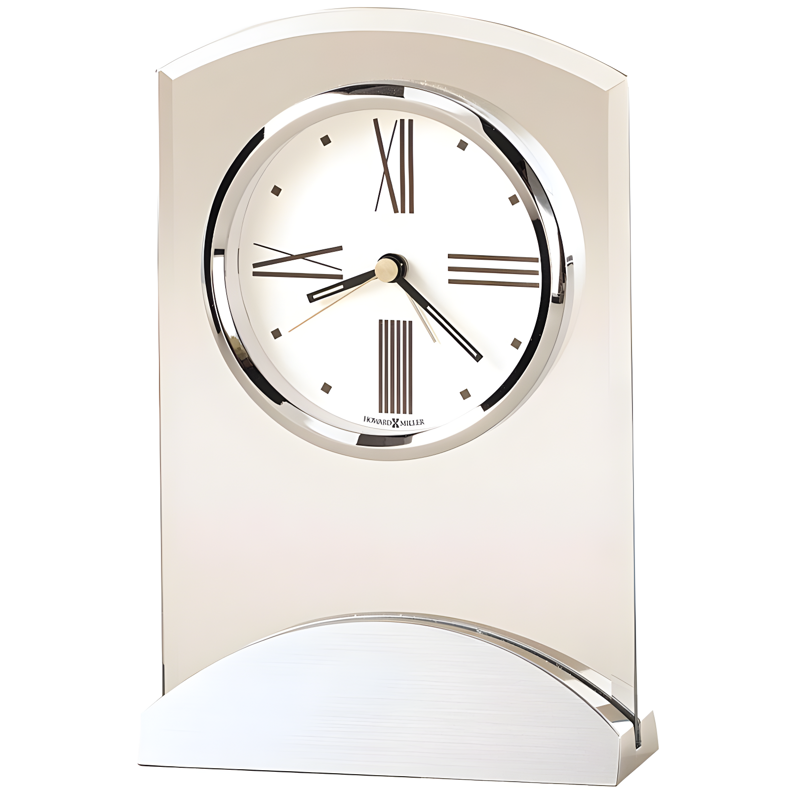 Howard Miller® Tribeca Modern & Contemporary Roman Numeral Glass Quartz Movement / Crystal Tabletop Clock with Alarm in Polished Silver/Clear