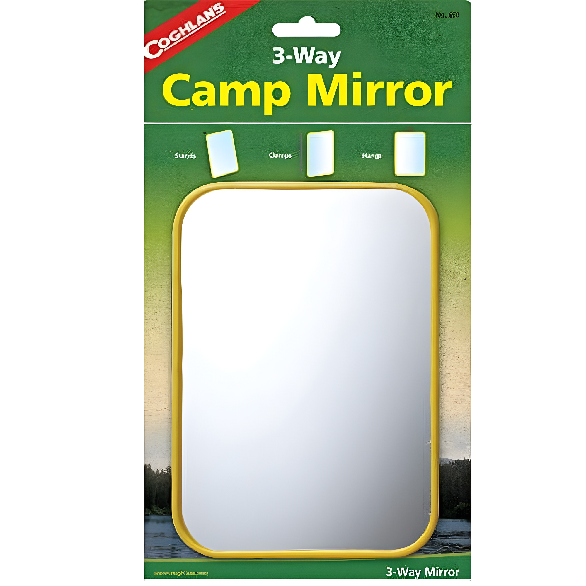 Coghlan's 3-Way Camp Mirror, Colorful Plastic, Clamps w/ Hook Signal Survival