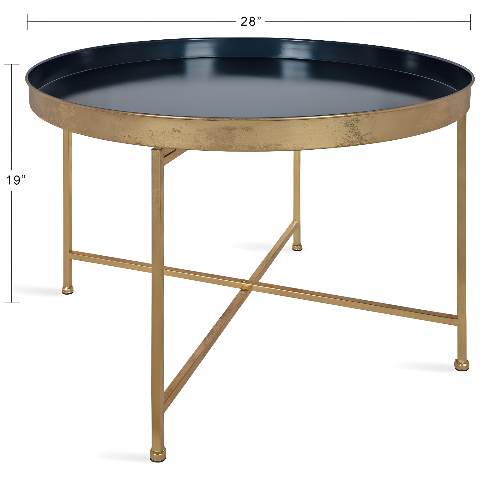 Kate and Laurel Celia Round Metal Coffee Table, 28.25x28.25x19, Navy Blue and Gold