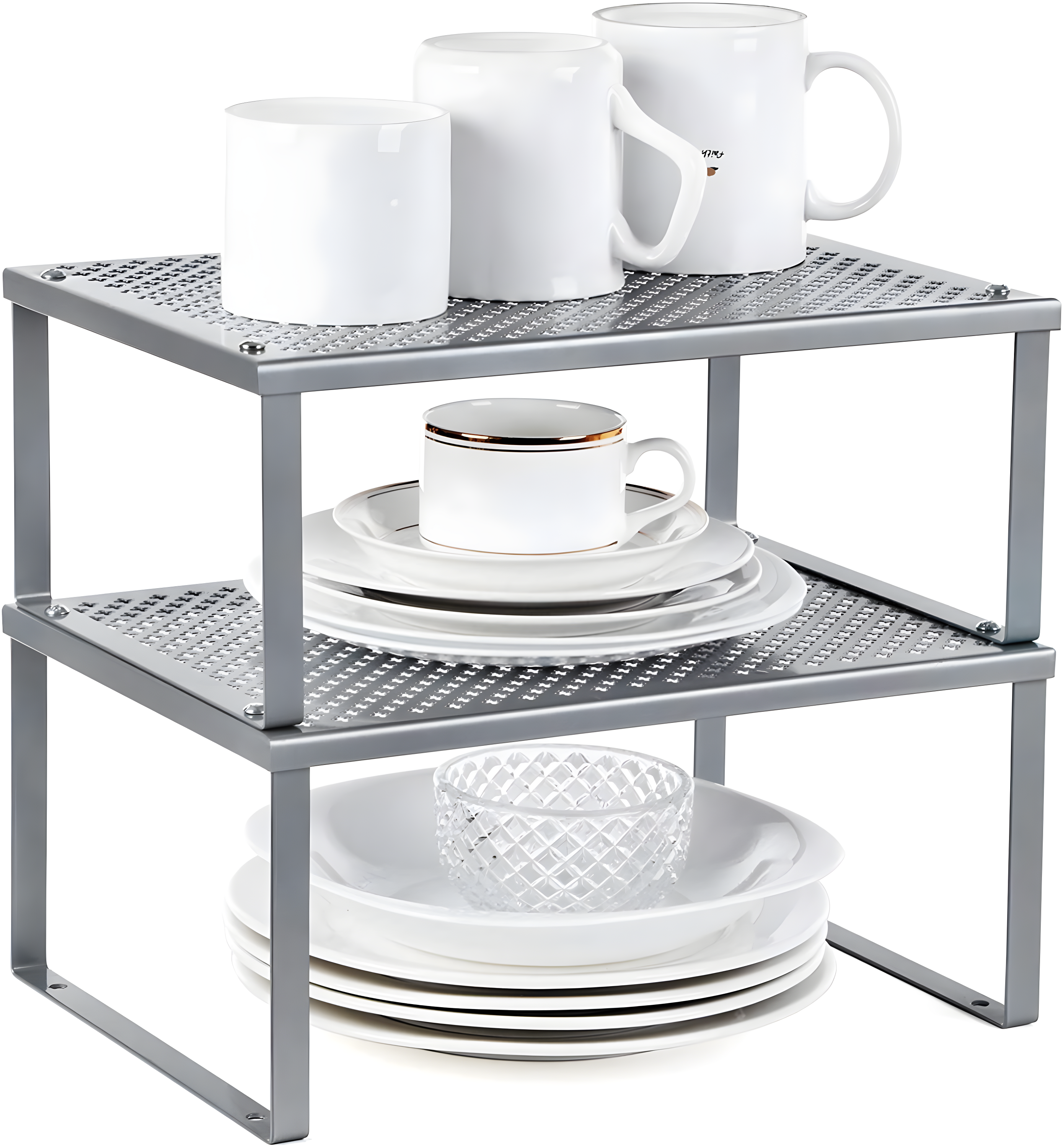 2 Pack Cabinet Organizers Shelf, Kitchen Counter Shelves, Metal Spice Rack, Kitchen Storage, Stackable, Expandable, Silver