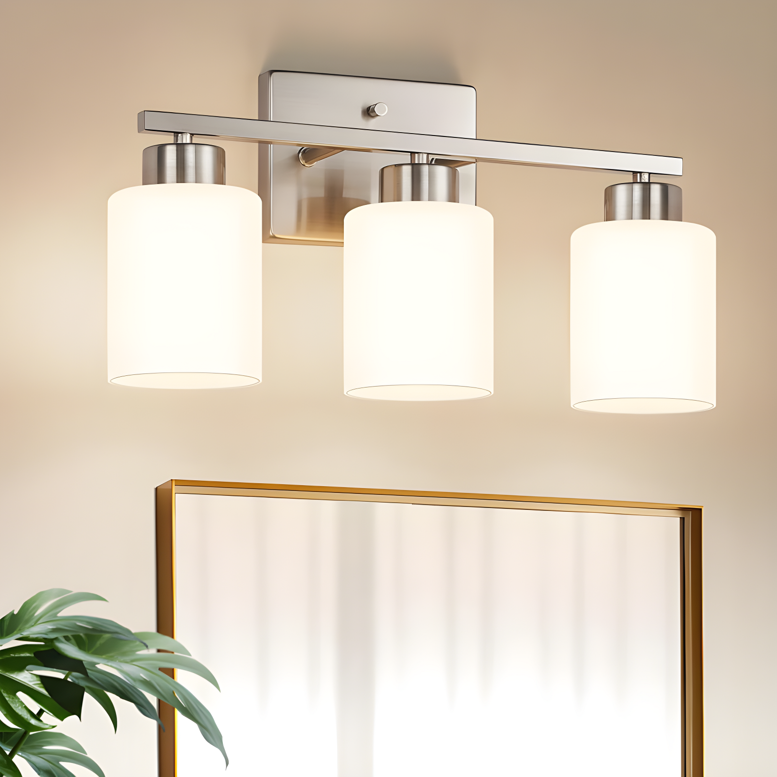 Brushed Nickel Bathroom Light Fixtures, 3-Light Modern Vanity Light Over Mirror