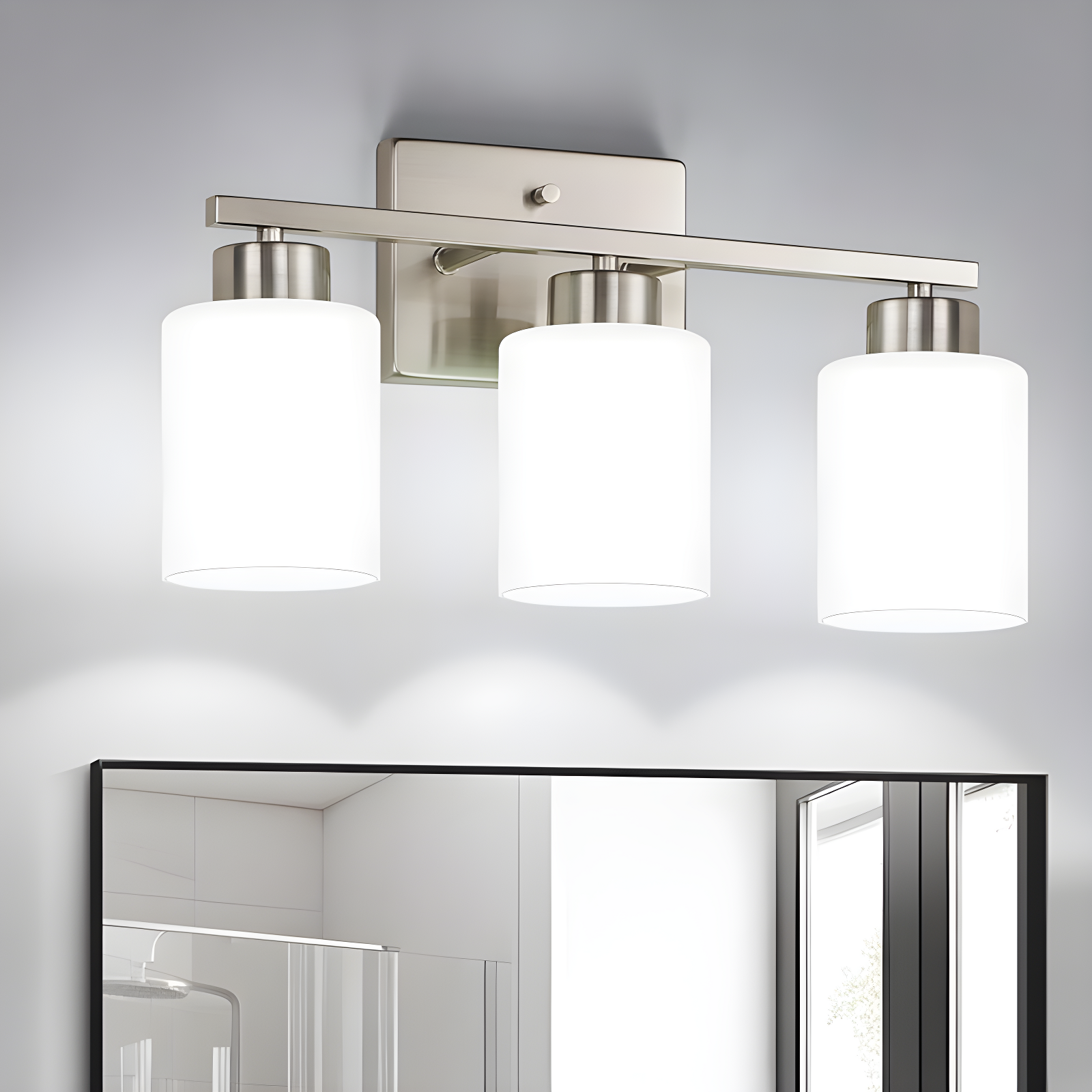 Brushed Nickel Bathroom Light Fixtures, 3-Light Modern Vanity Light Over Mirror