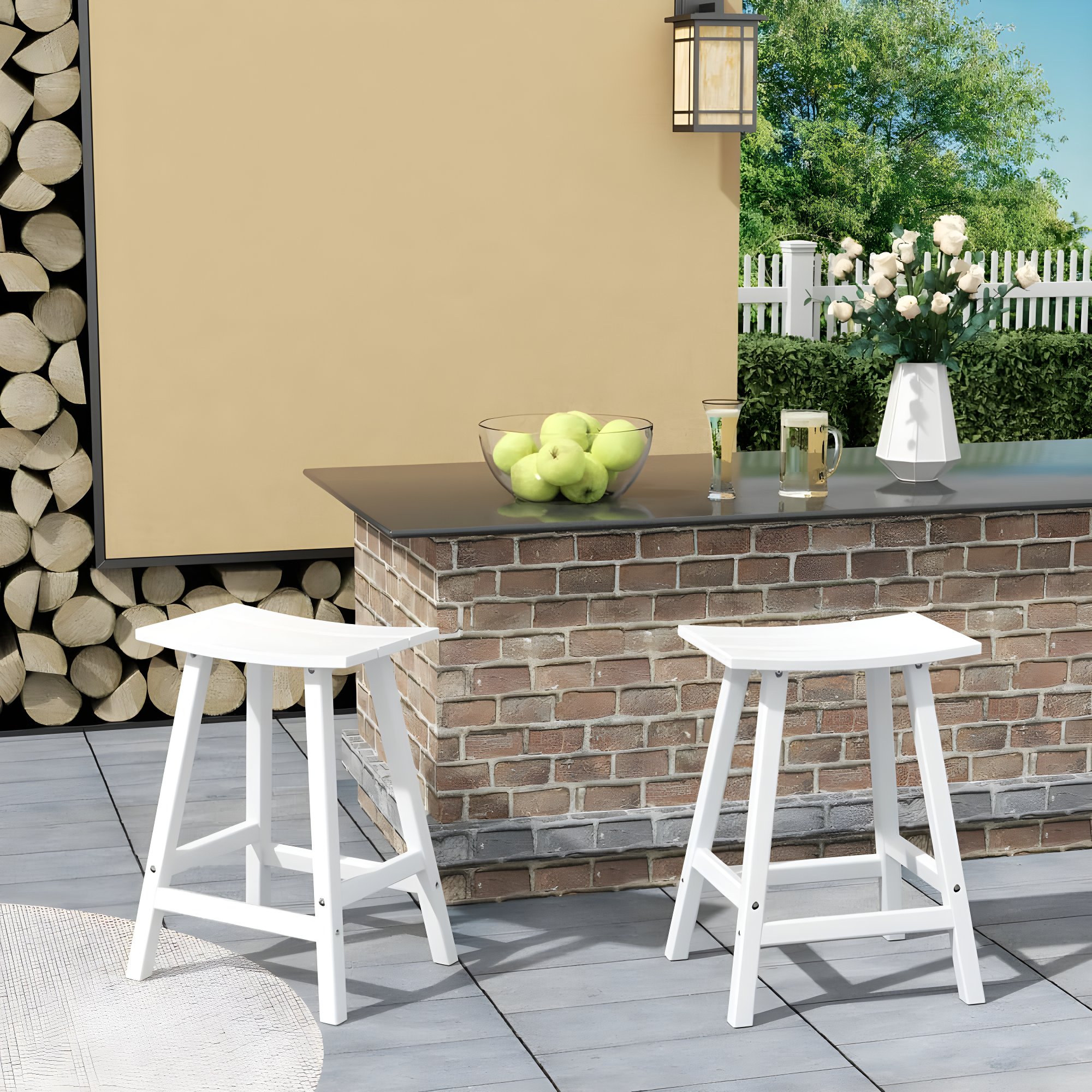 Polytrends  Laguna Hdpe All Weather Outdoor Patio 24" Saddle Seat Counter Stool (Set Of 2) White