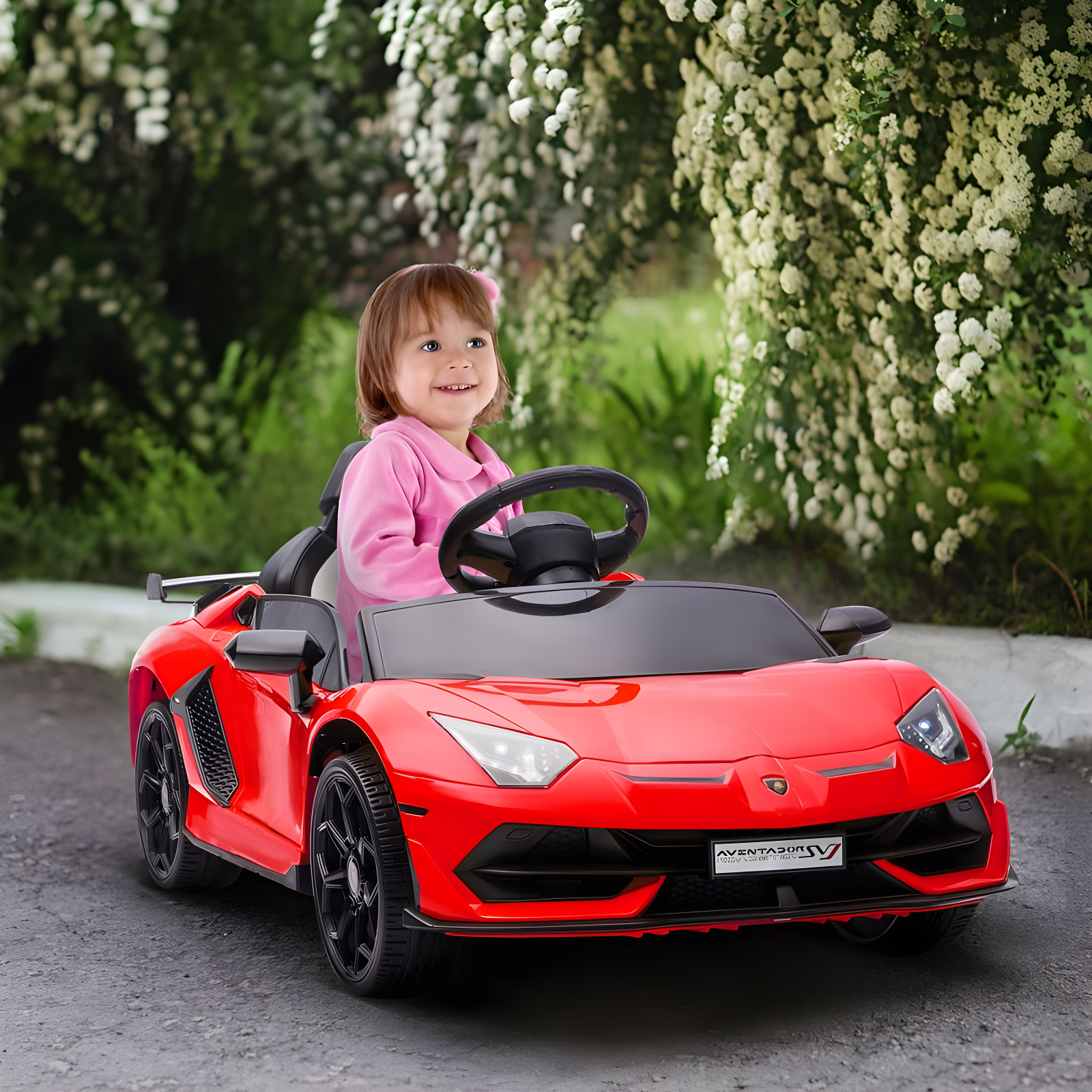 Aosom Lamborghini Aventador 12V Licensed Kids Ride on Car with Scissor Doors, Easy Transport, Remote, Suspension System, Horn, Music, Lights, Red
