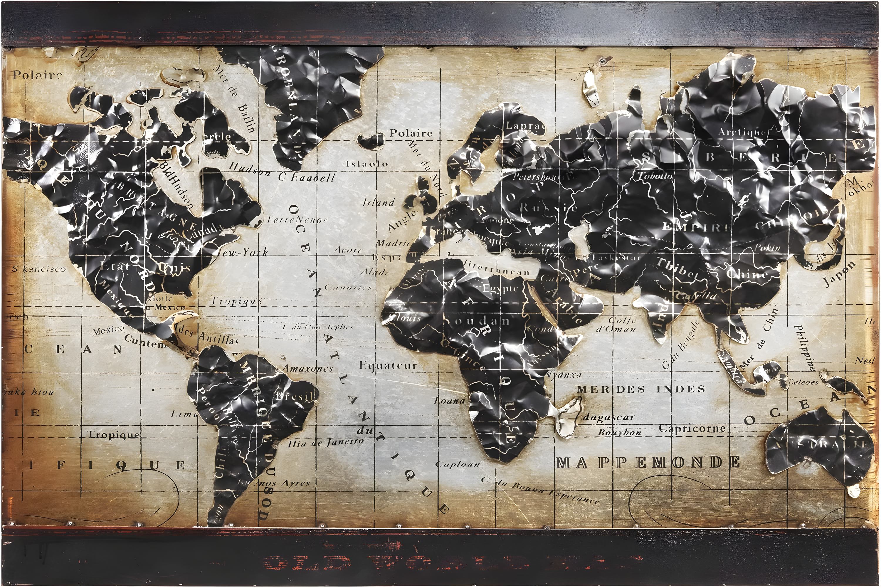 Empire Industrial Art Direct World Map 2 Hand Painted 3D Wall Sculpture