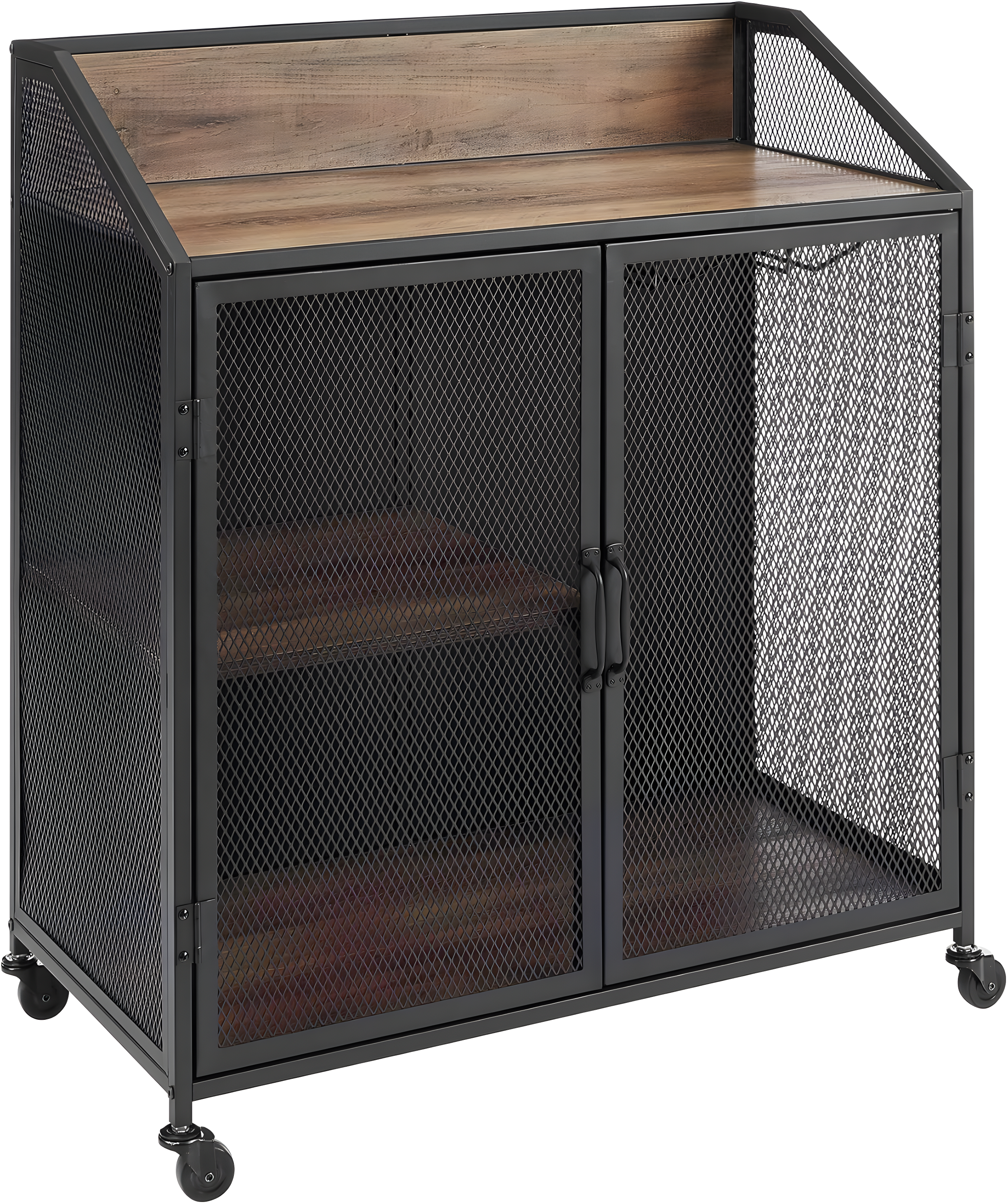 Walker Edison Industrial Bar Cabinet with Wheels, Reclaimed Barn wood