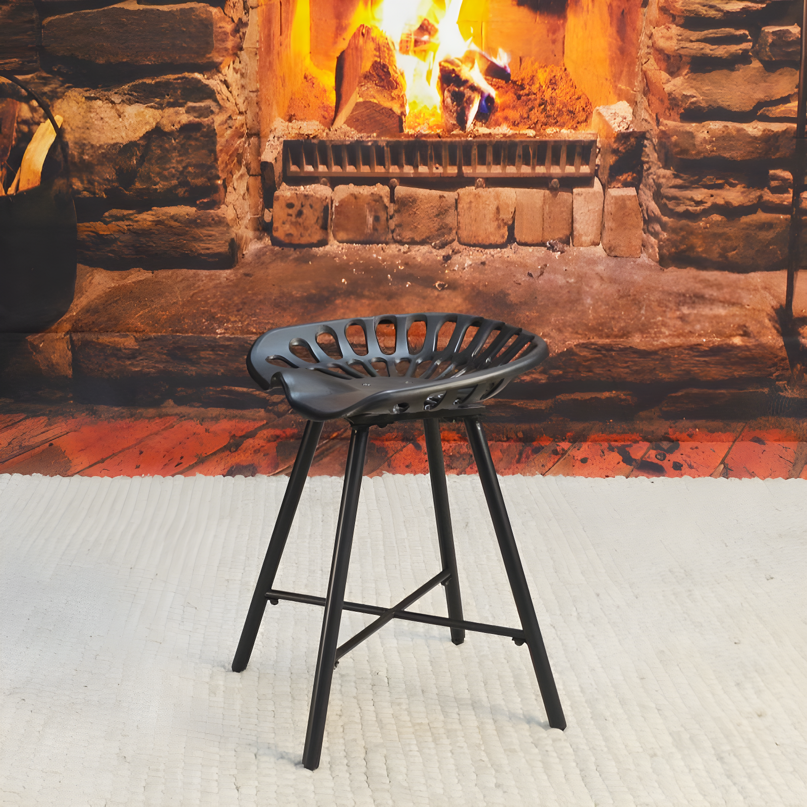 Carolina Living Kadin Tractor Seat Fireside Bench Black: Cast Iron, Farmhouse Style, Powder-Coated Finish
