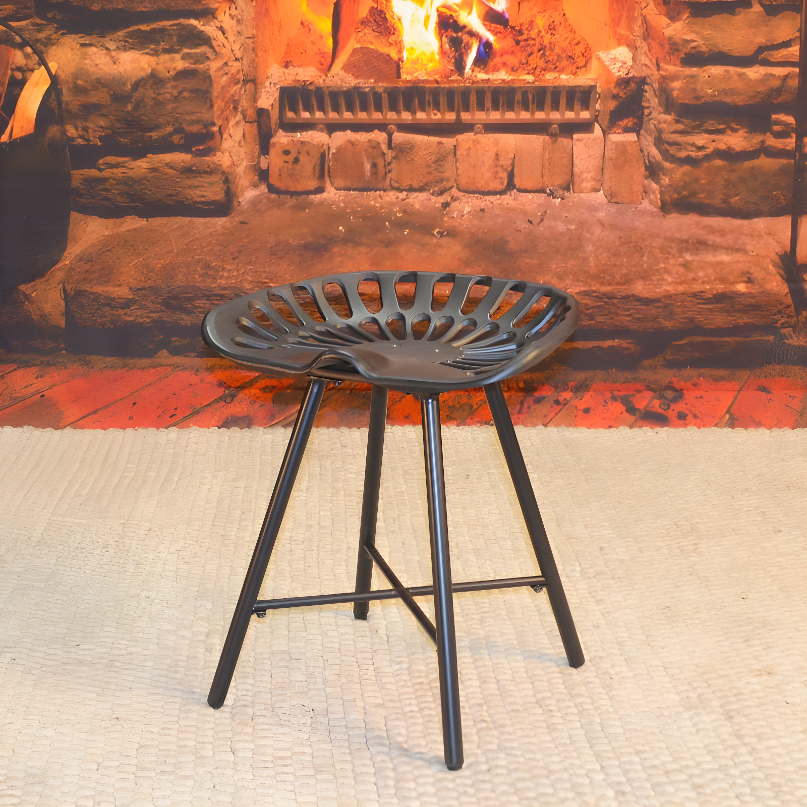 Carolina Living Kadin Tractor Seat Fireside Bench Black: Cast Iron, Farmhouse Style, Powder-Coated Finish