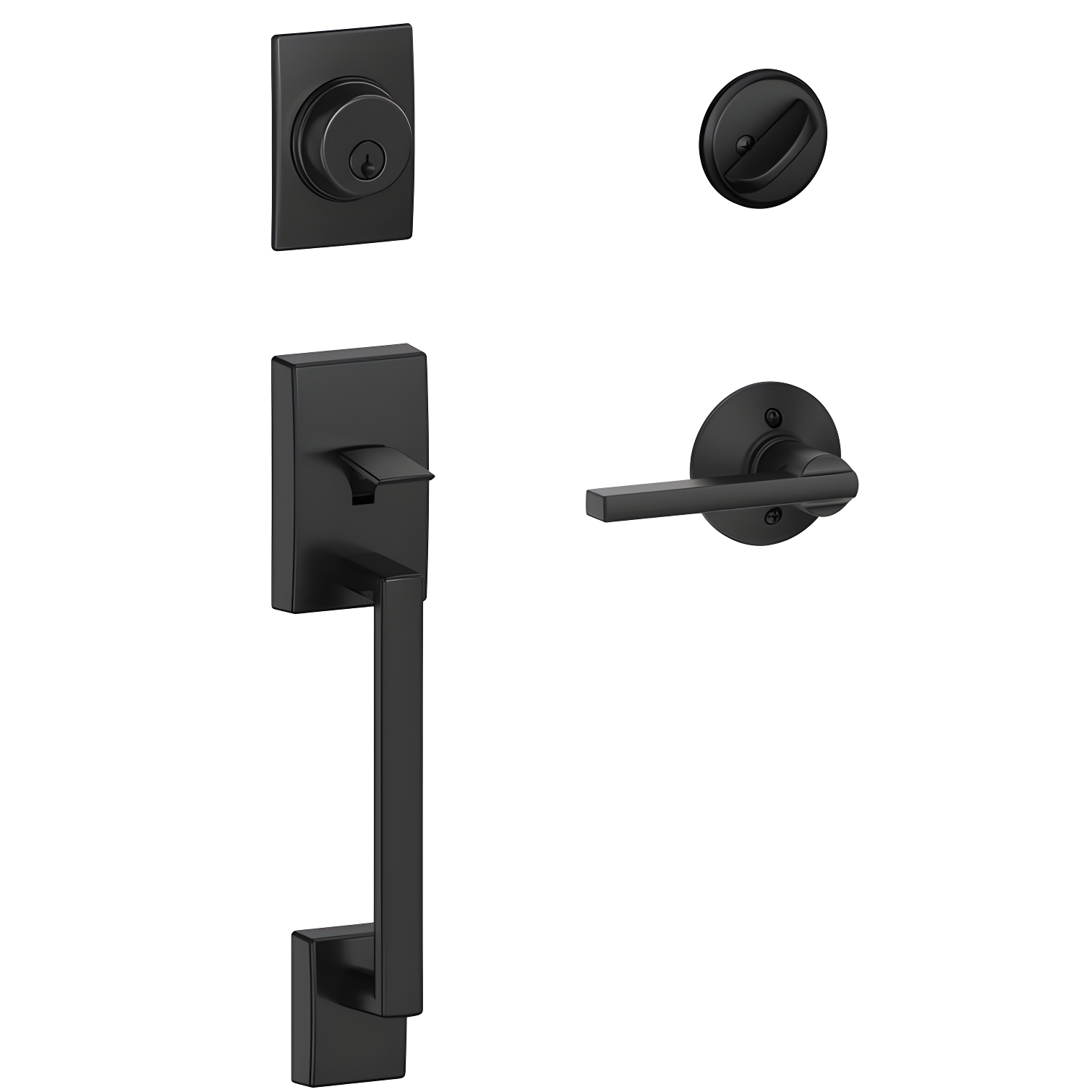 Century Handleset with Single Cylinder Deadbolt and Latitude Door Lever and Rosette