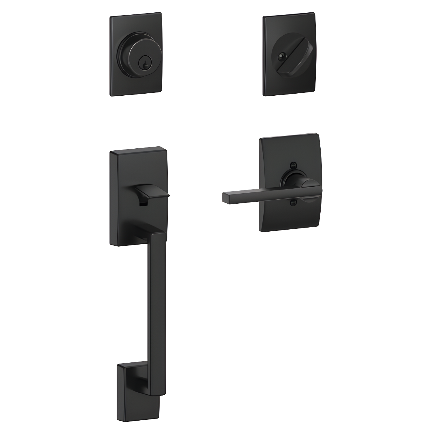 Century Handleset with Single Cylinder Deadbolt and Latitude Door Lever and Rosette