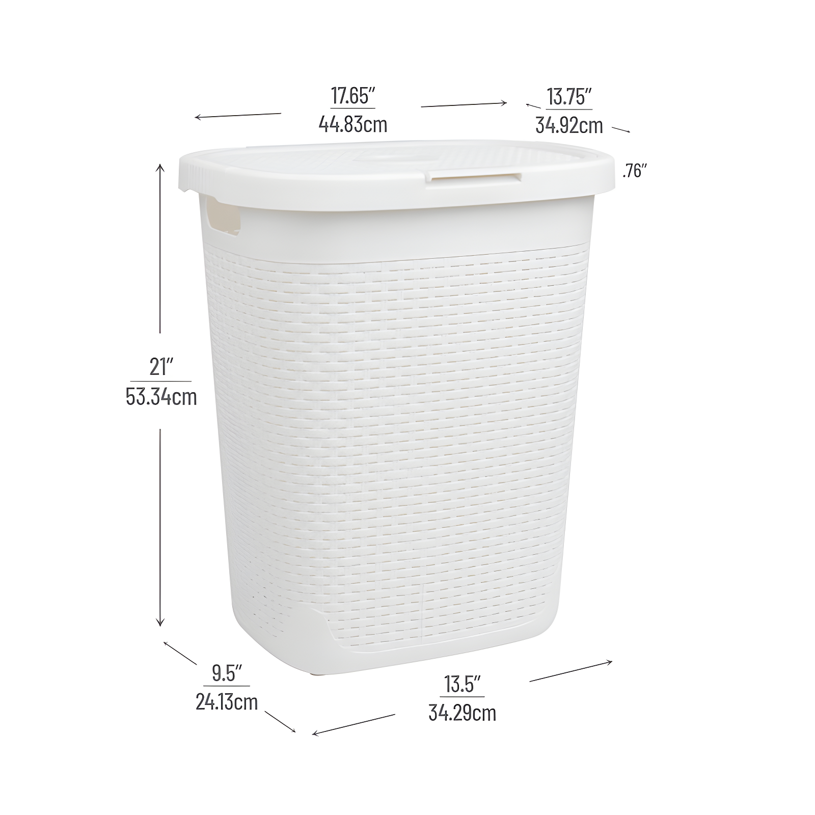Mind Reader 50L Slim Laundry Hamper, Clothes Basket, Lid, Plastic, 17.65"L x 13.75"W x 21"H