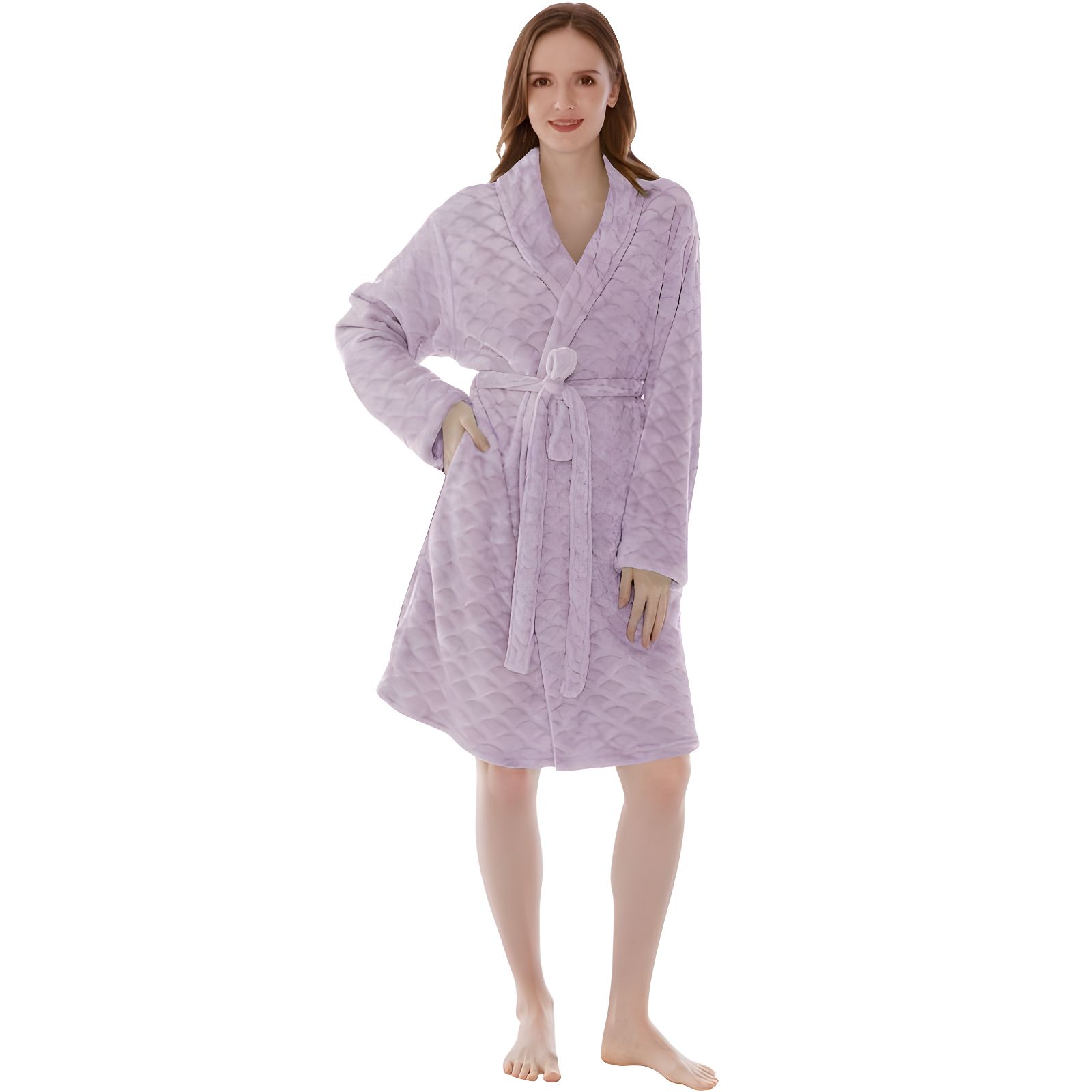 PAVILIA Short Robes for Women, Plush Soft Bathrobe Womens Lightweight, Fluffy Fuzzy Robe Knee Length, Shower Spa (Lavender Purple, Large-X-Large)