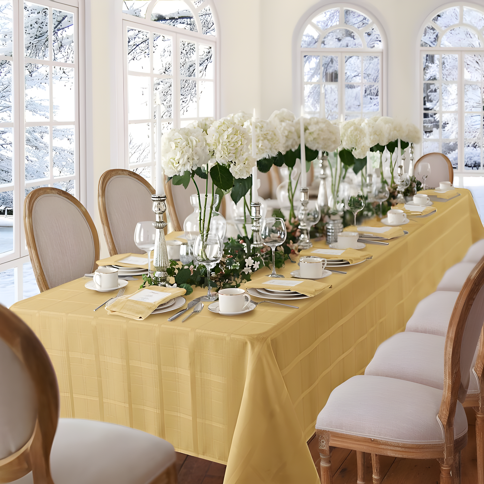 Elegance Plaid Stain & Water Resistant Tablecloth - 60" x 84" Rectangle - Ribbon Gold - Elrene Home Fashions