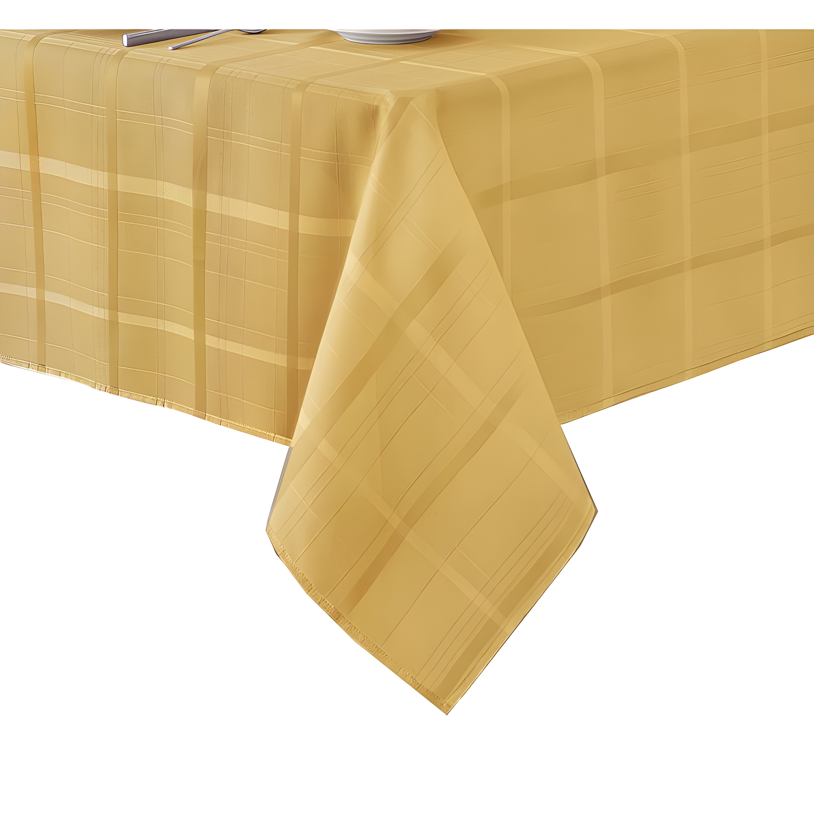 Elegance Plaid Stain & Water Resistant Tablecloth - 60" x 84" Rectangle - Ribbon Gold - Elrene Home Fashions