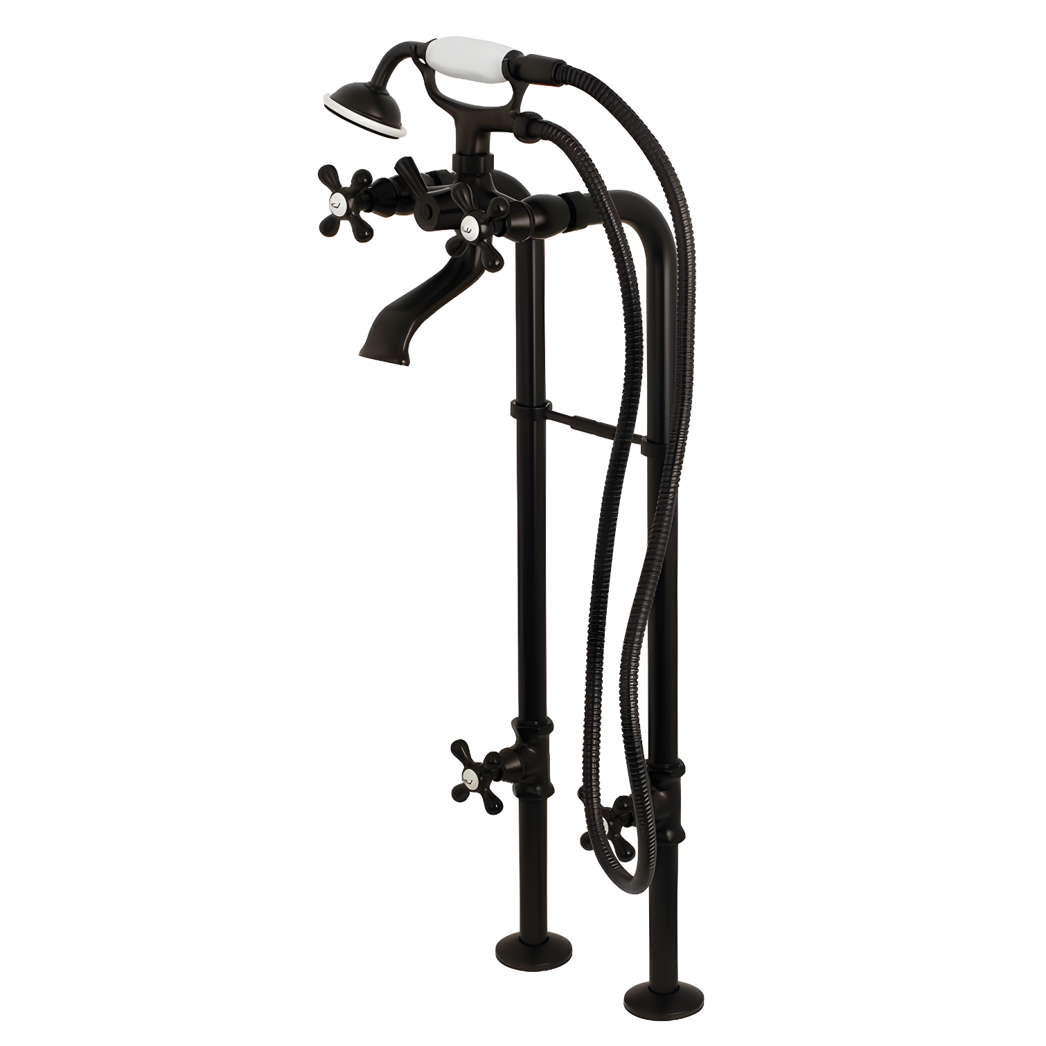 Kingston Brass Kingston Three-Handle 2-Hole Freestanding Tub Faucet with Supply Line and Stop Valve