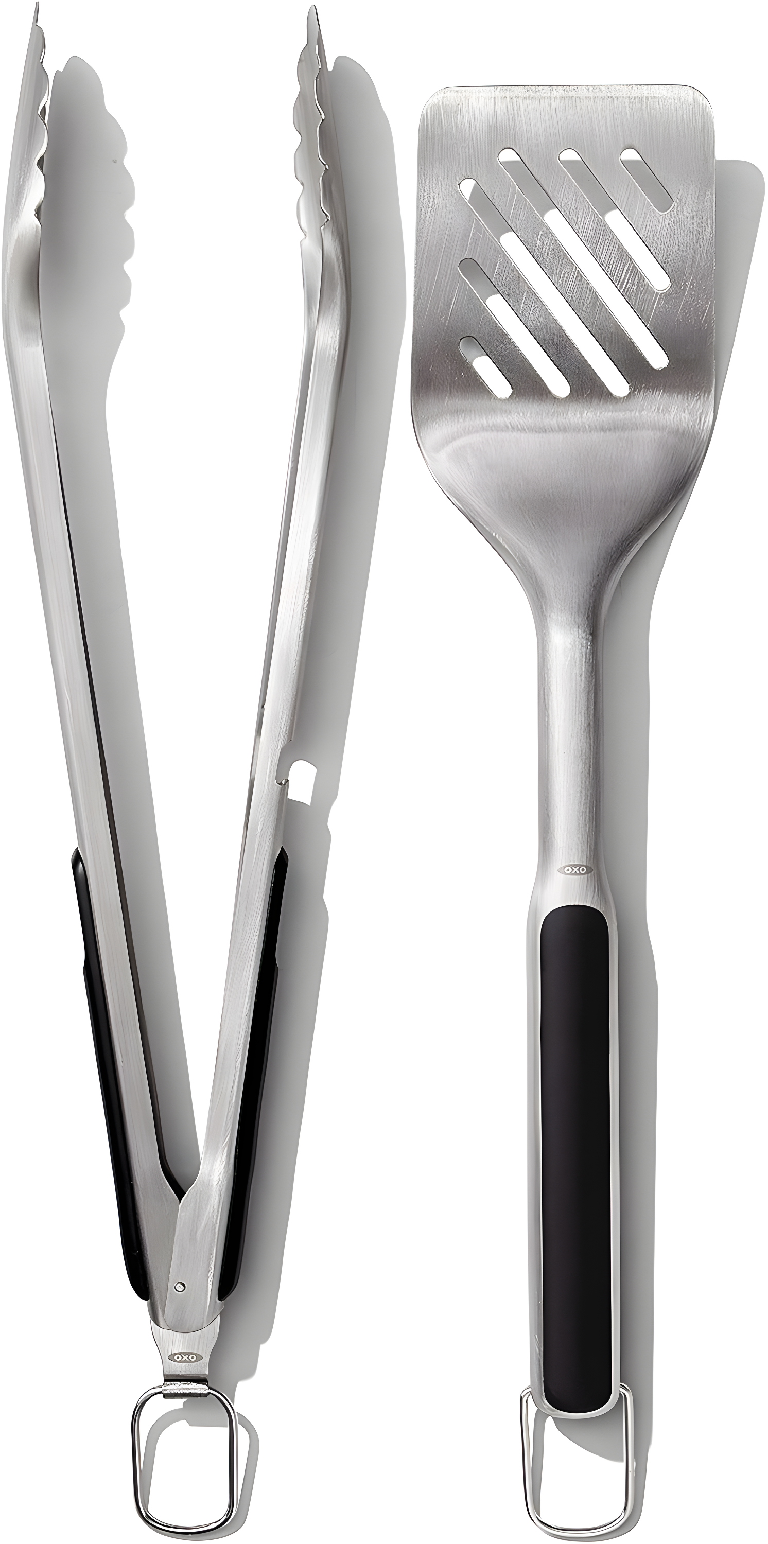 Stainless Steel Grilling Tongs and Turner Set with Black Handles