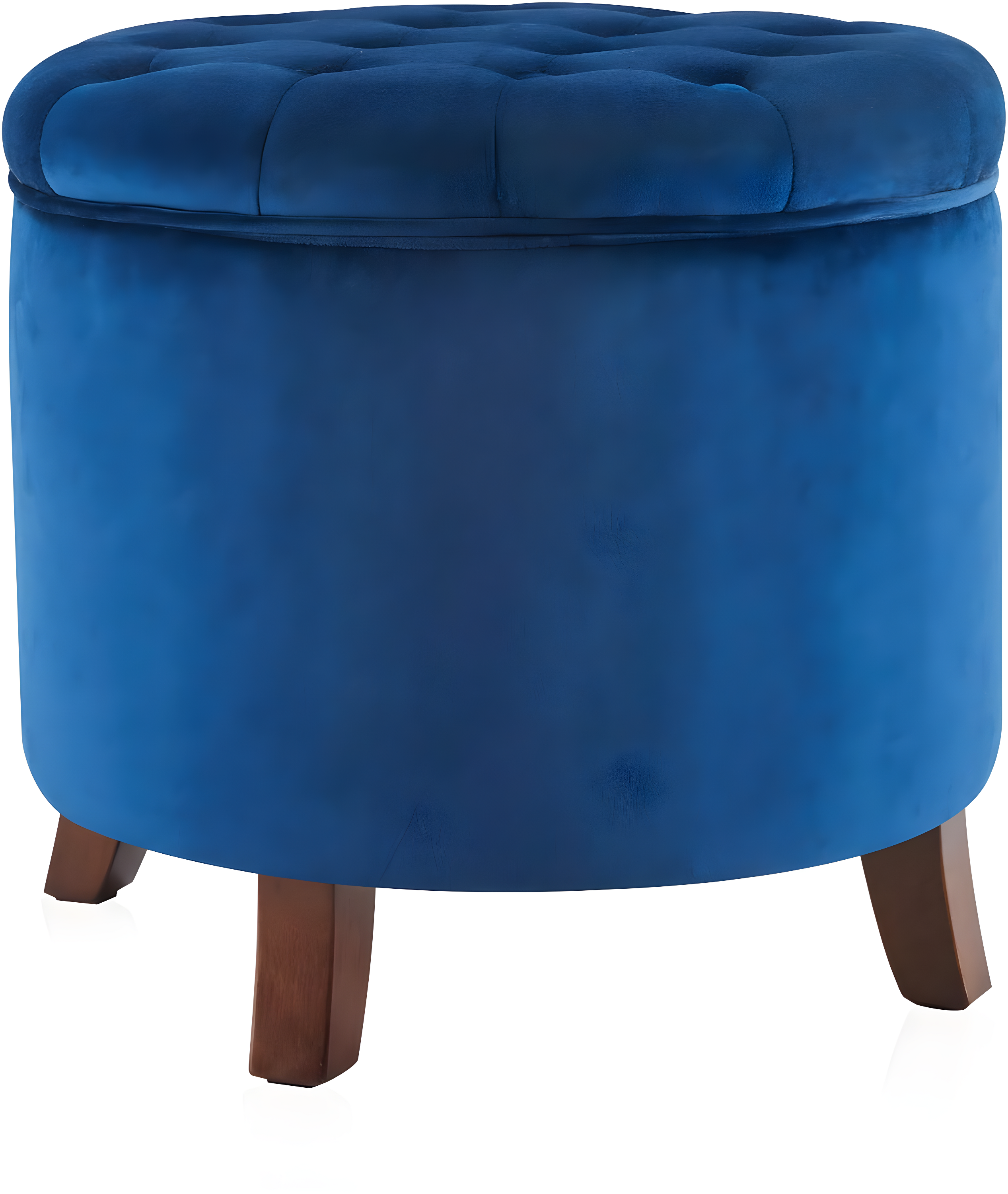 BELLEZE Nailhead Round Tufted Storage Ottoman Large Footrest Stool Coffee Table Lift Top, Navy Blue