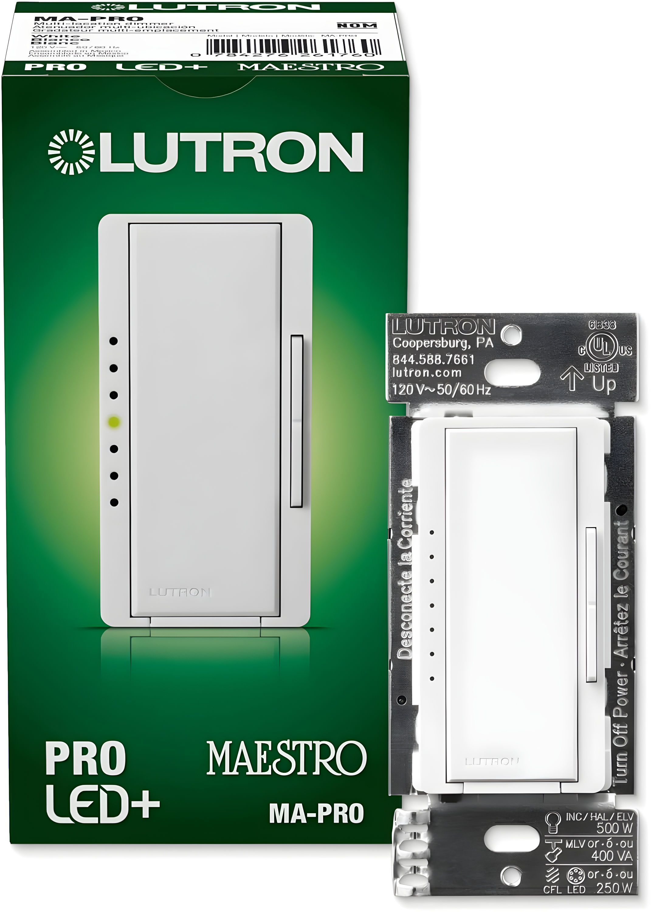 Lutron 26176 - 120 volt 50/60 Hz White Single-Pole / 3-Way 3-Wire Fluorescent/LED Wall Dimmer Switch