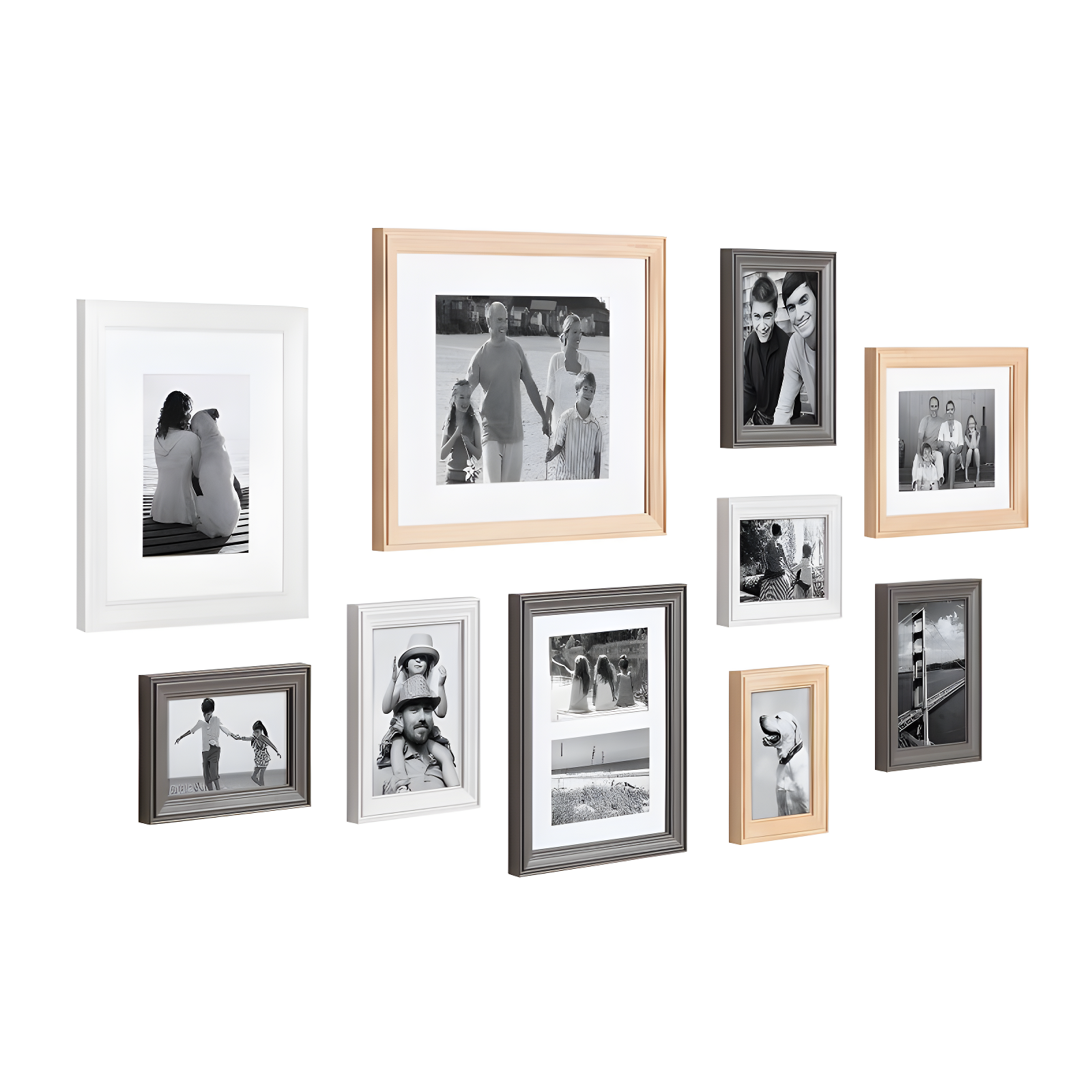 10pc Bordeaux Frame Boxs White/Black/Natural Wood - Kate & Laurel All Things Decor: Wall Display, Multi-Size, Modern Style