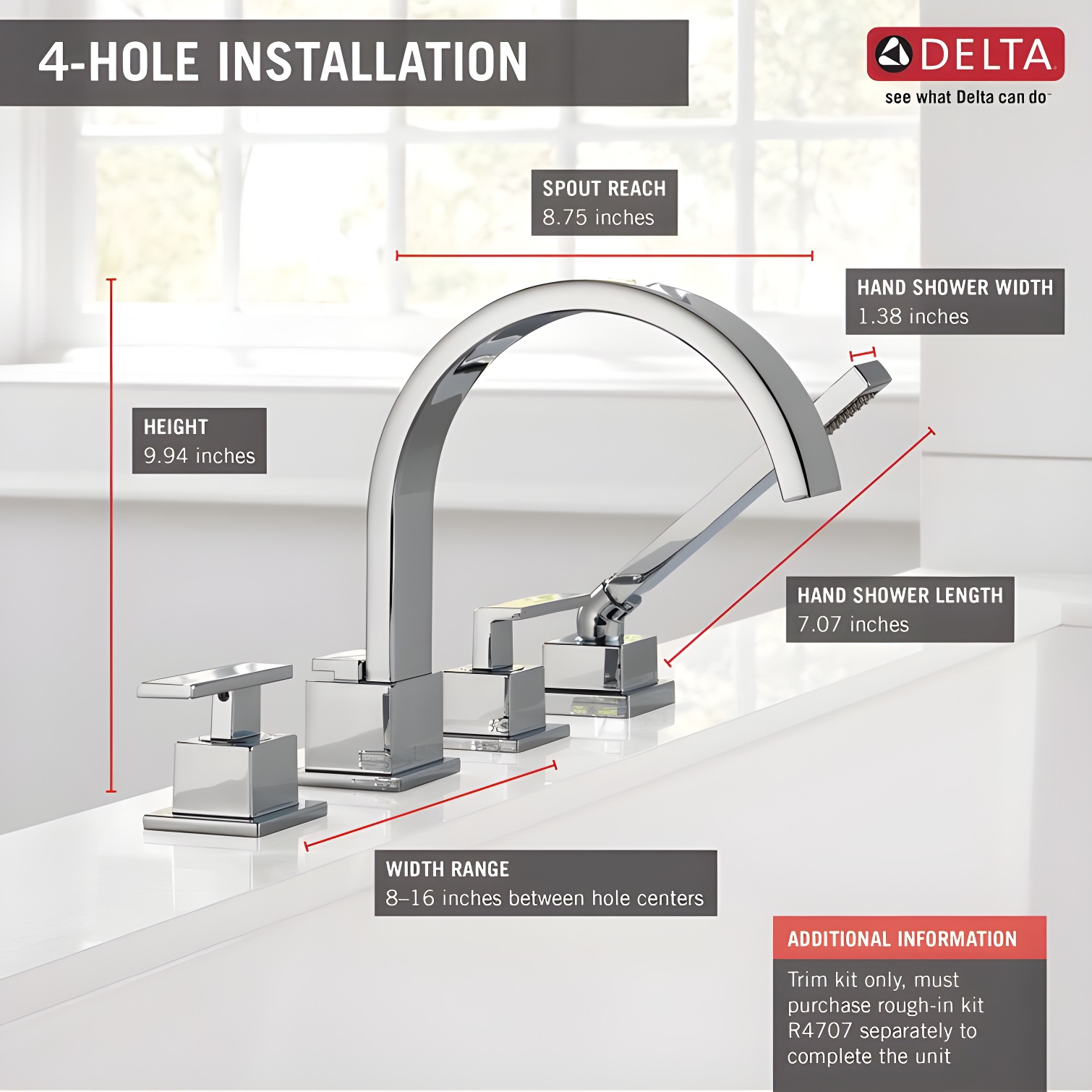 Vero Double Handle Deck Mounted Roman Tub Faucet with Handshower