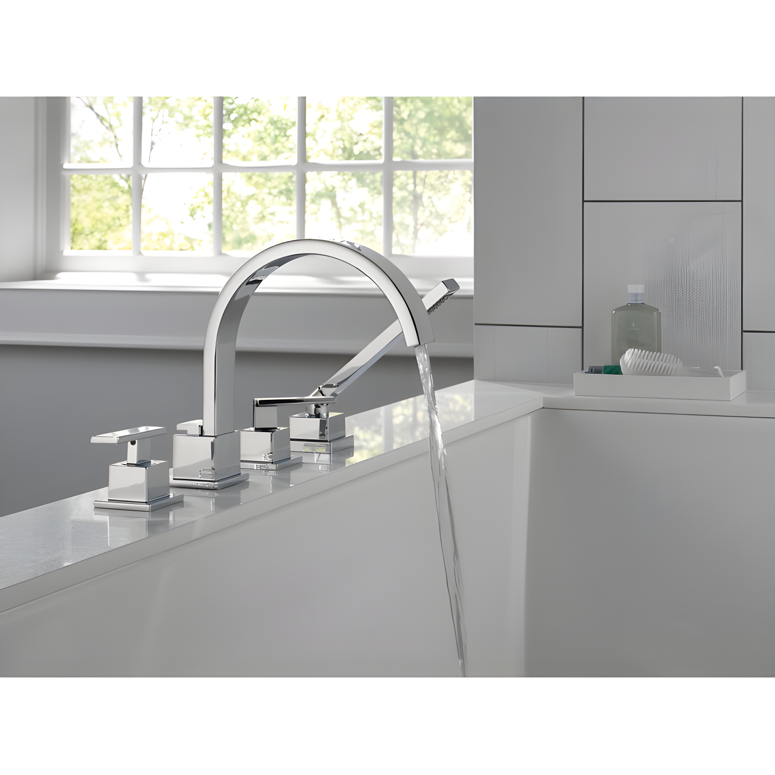 Vero Double Handle Deck Mounted Roman Tub Faucet with Handshower