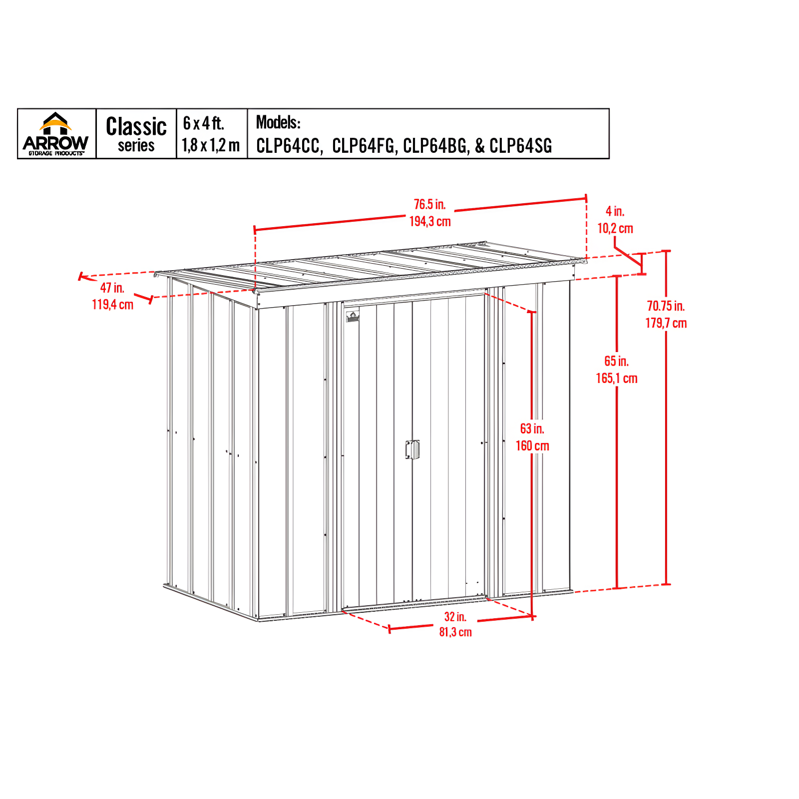 6 ft. W x 4 ft. D Steel Vertical Storage Shed