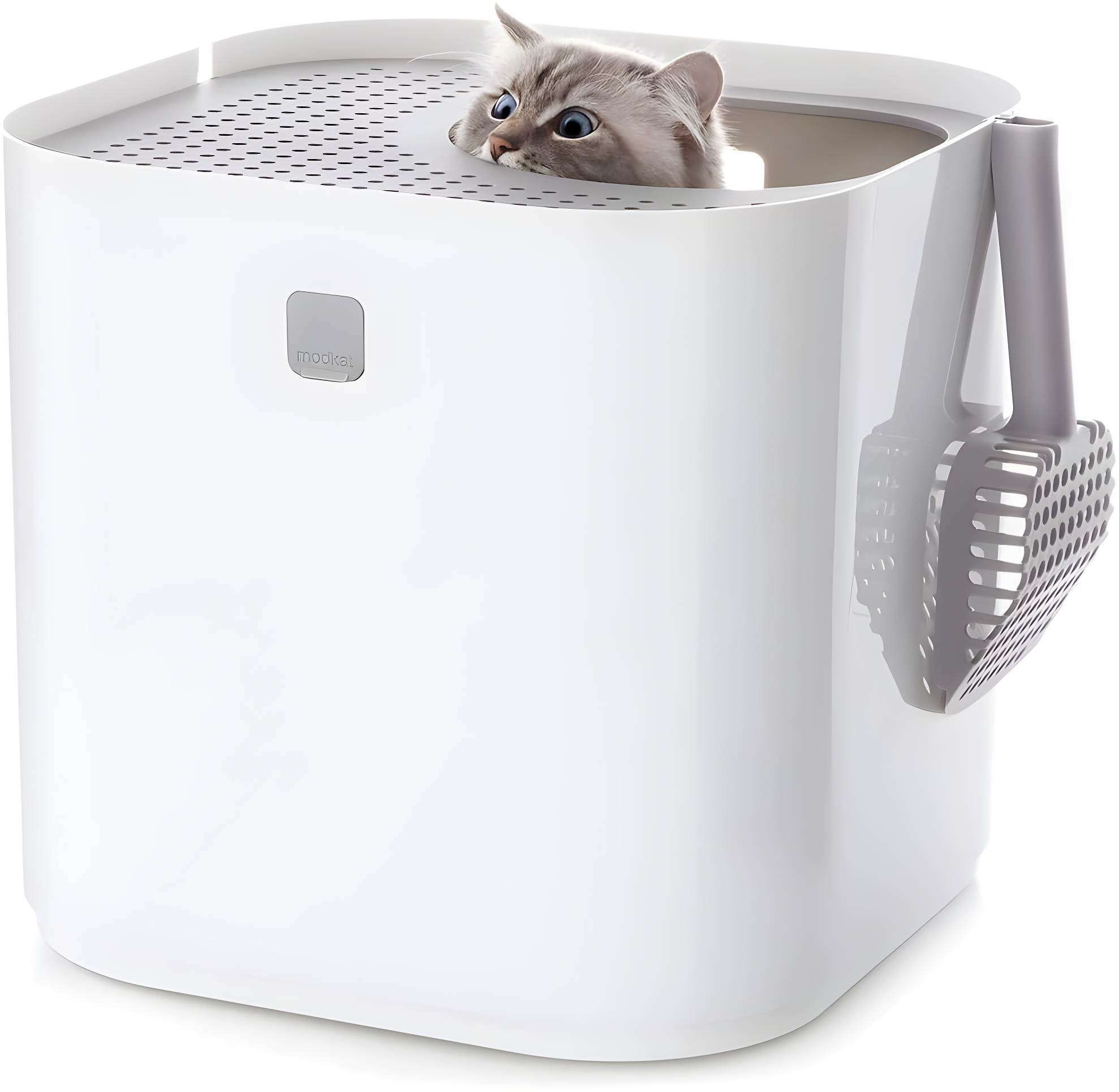 Litter Box, Pet Box with Top-Entry, Litter Box with Includes Scoop and Liner for Living Room, Pet Store, Bedroom, White