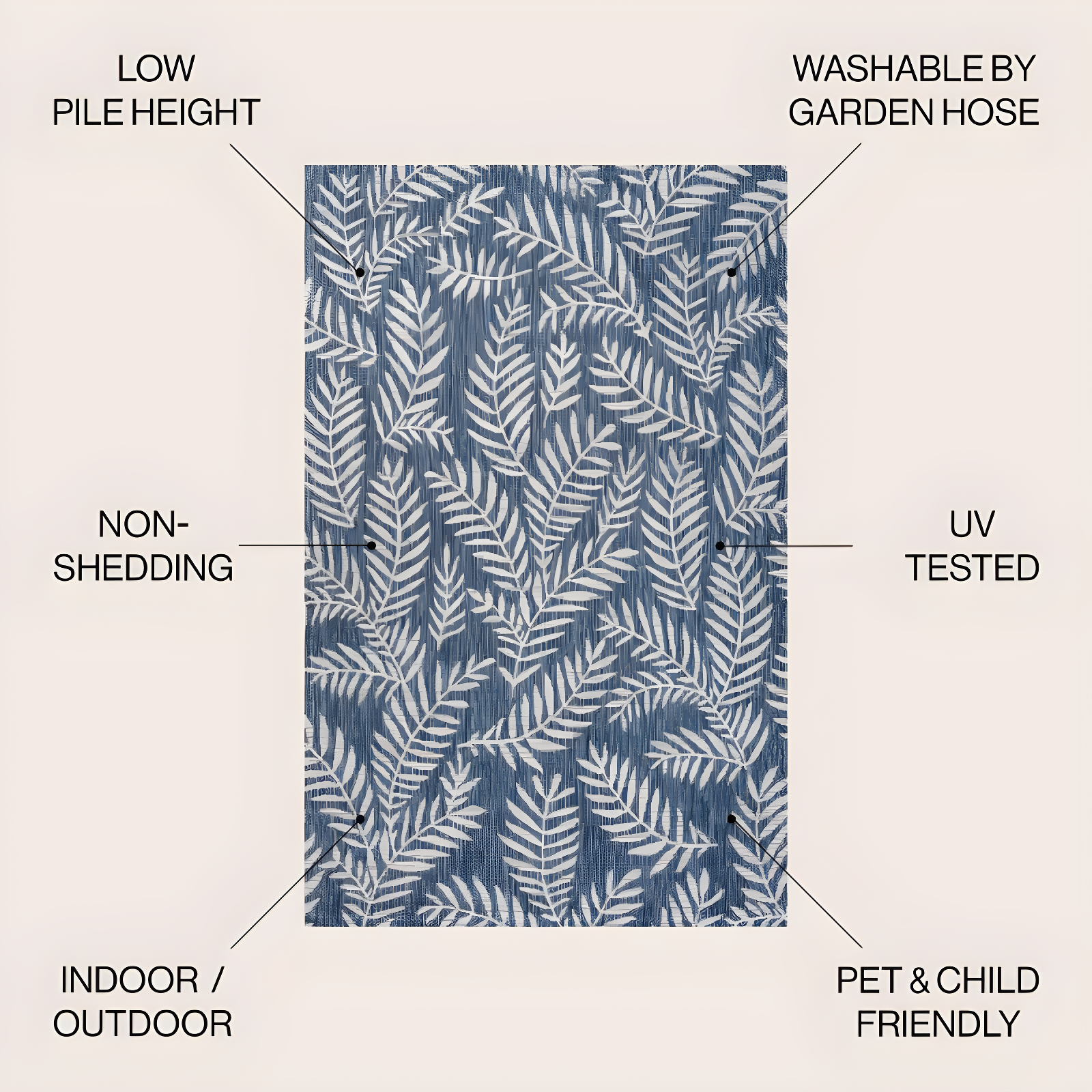 5' Square Nevis Palm Frond Indoor/Outdoor Area Rug, Navy/Ivory - JONATHAN Y