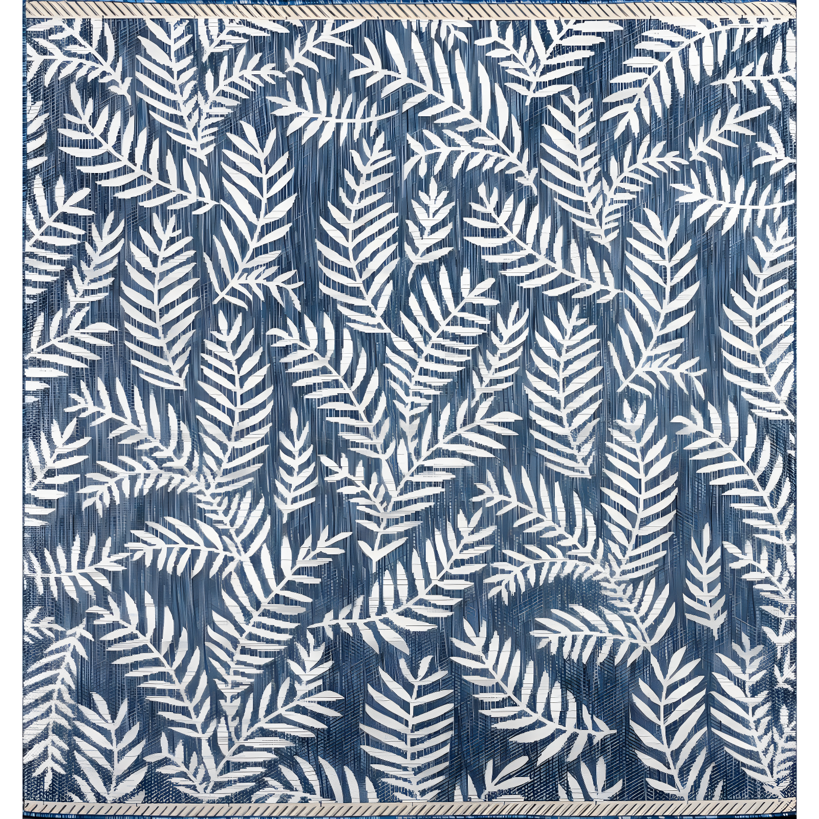 5' Square Nevis Palm Frond Indoor/Outdoor Area Rug, Navy/Ivory - JONATHAN Y