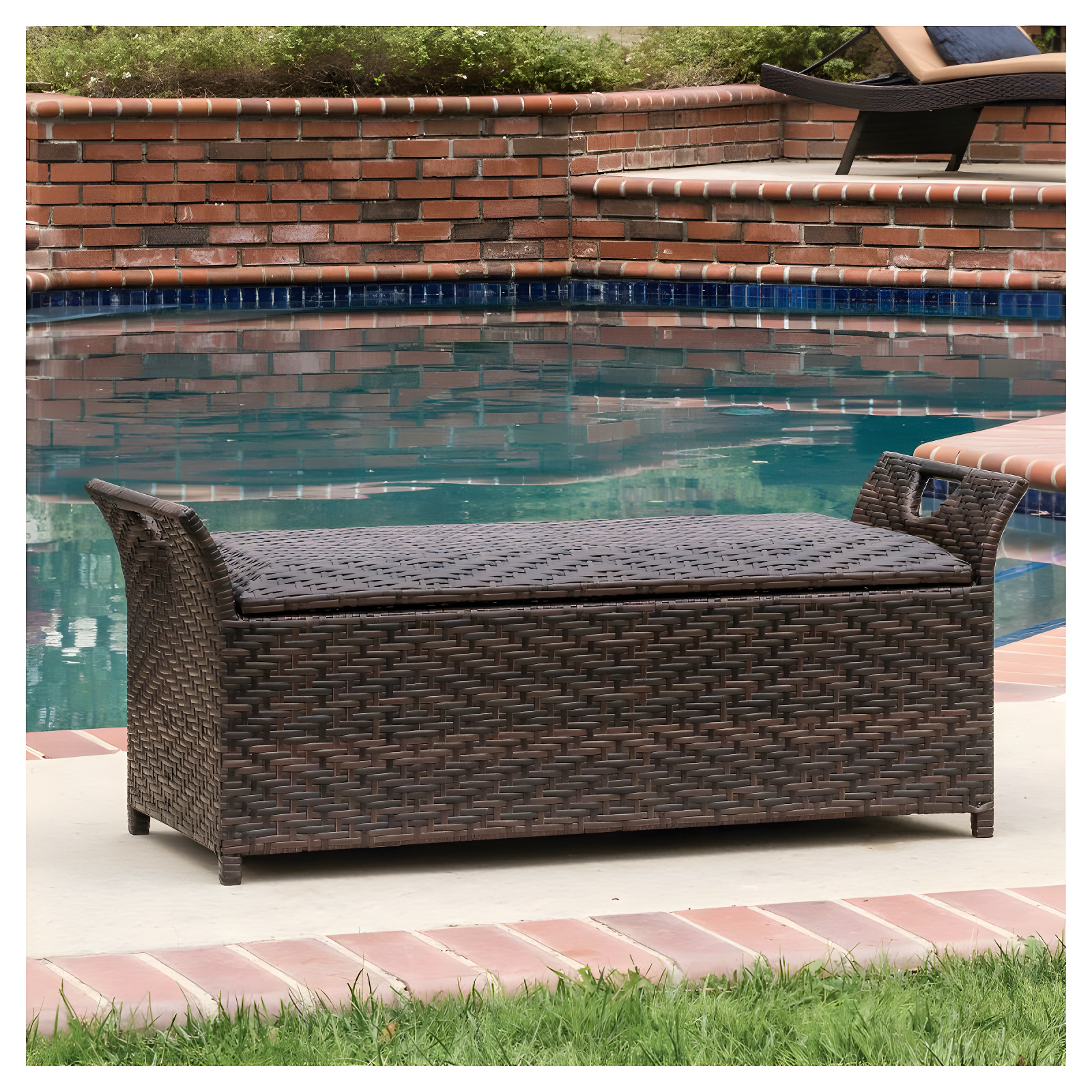 Wing Wicker Patio Storage Bench - Multi Brown - Christopher Knight Home: Iron Frame, Water & UV Resistant, Seats 2