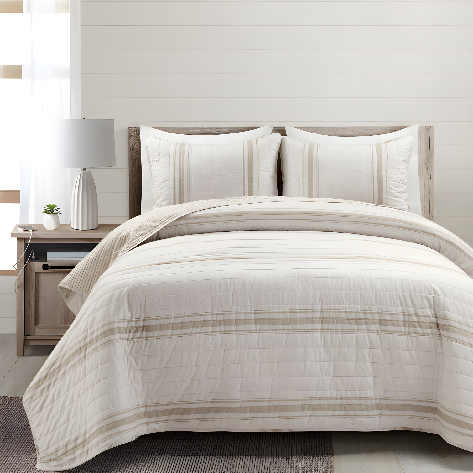 Birch Lane™ Gilroy Farmhouse / Country Cotton Striped Quilt Set