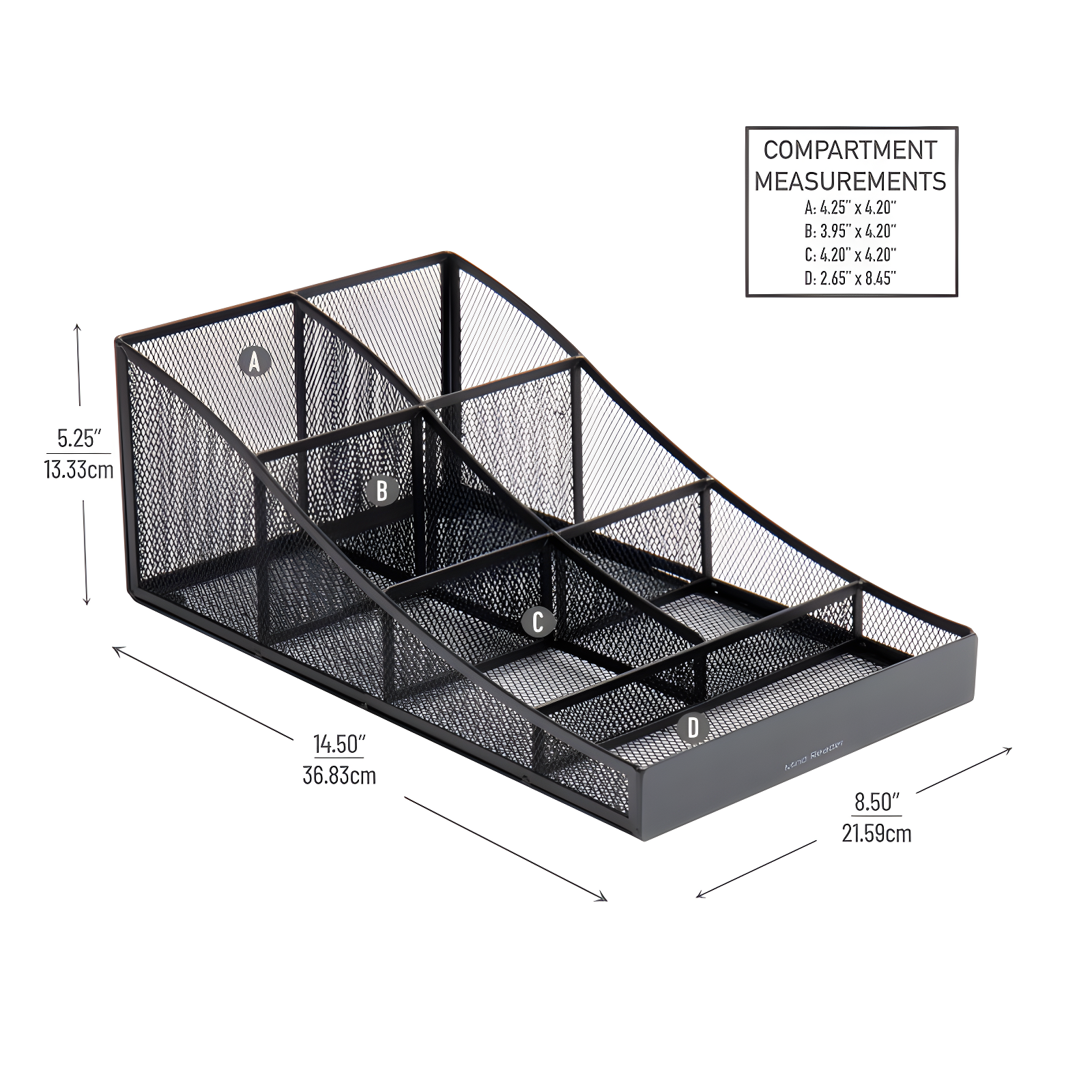 Mind Reader Cup and Condiment Station, Countertop Organizer, Coffee Bar, Kitchen, Metal Mesh, 8.5"L x 14.5"W x 5.25"H