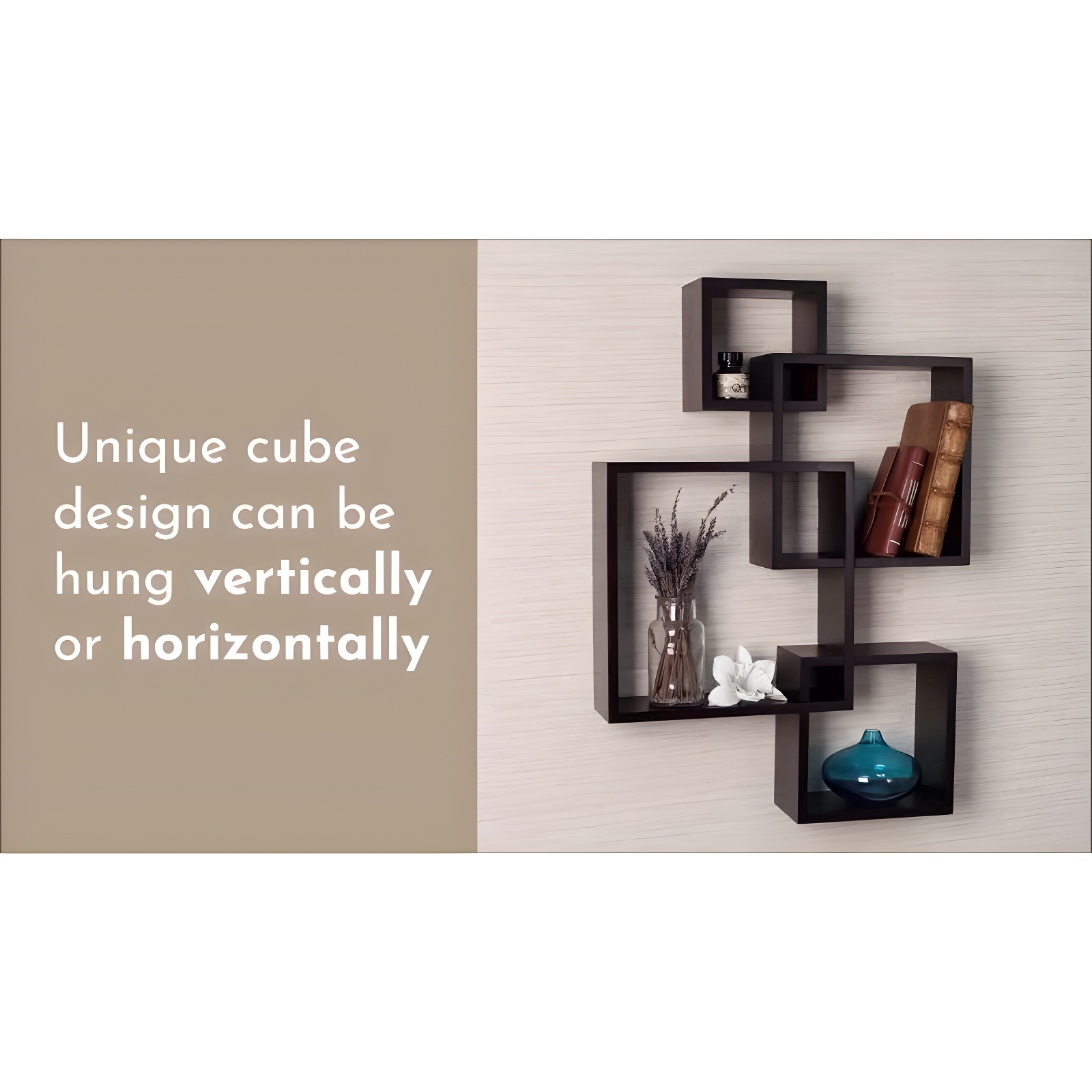 Danya B. 25.5" x 17.75" Intersecting Cube Wall Shelf White: Laminated MDF, No Assembly, 4-Tier Storage