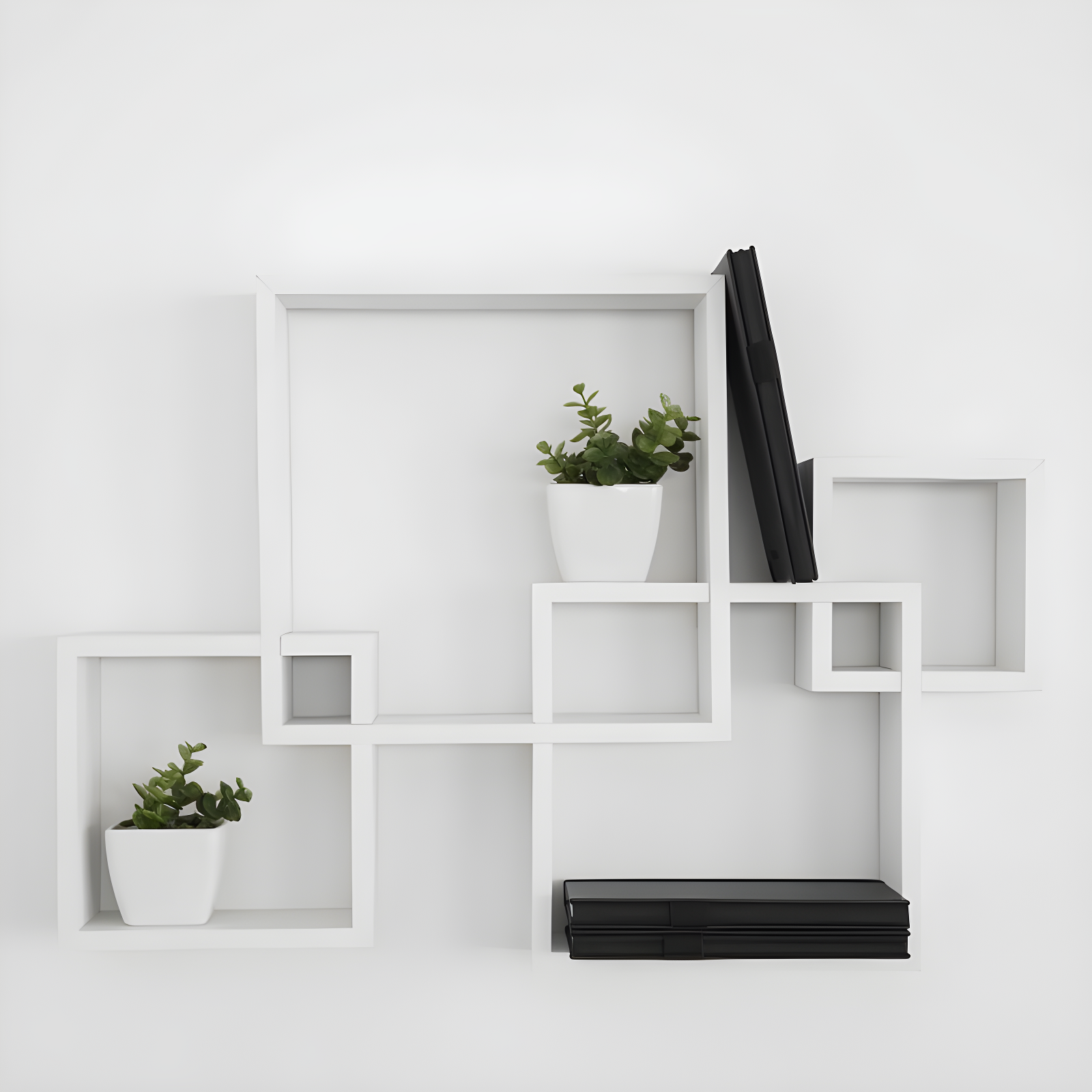 Danya B. 25.5" x 17.75" Intersecting Cube Wall Shelf White: Laminated MDF, No Assembly, 4-Tier Storage