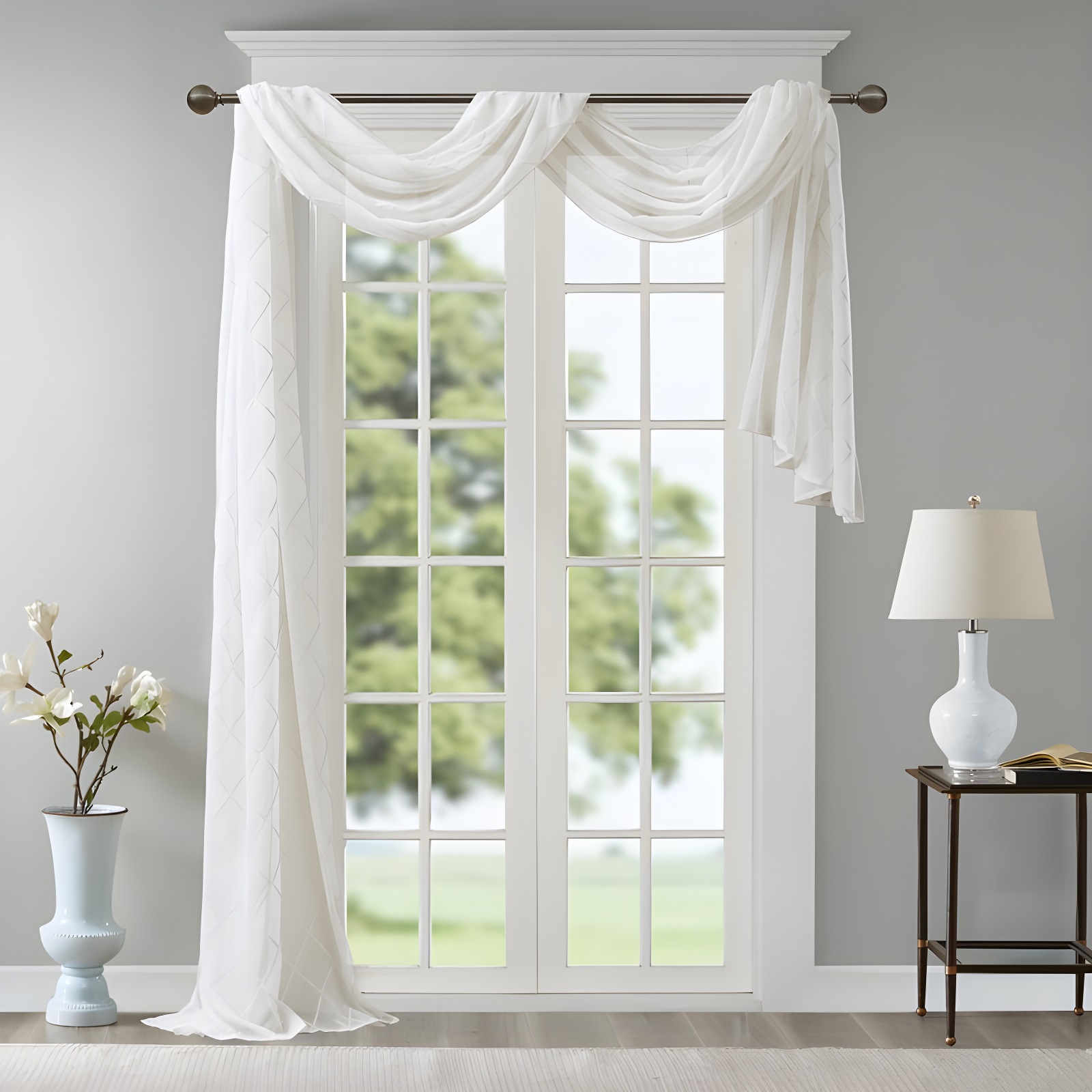 Madison Park Irina Solid Sheer Embroidered Window Scarf