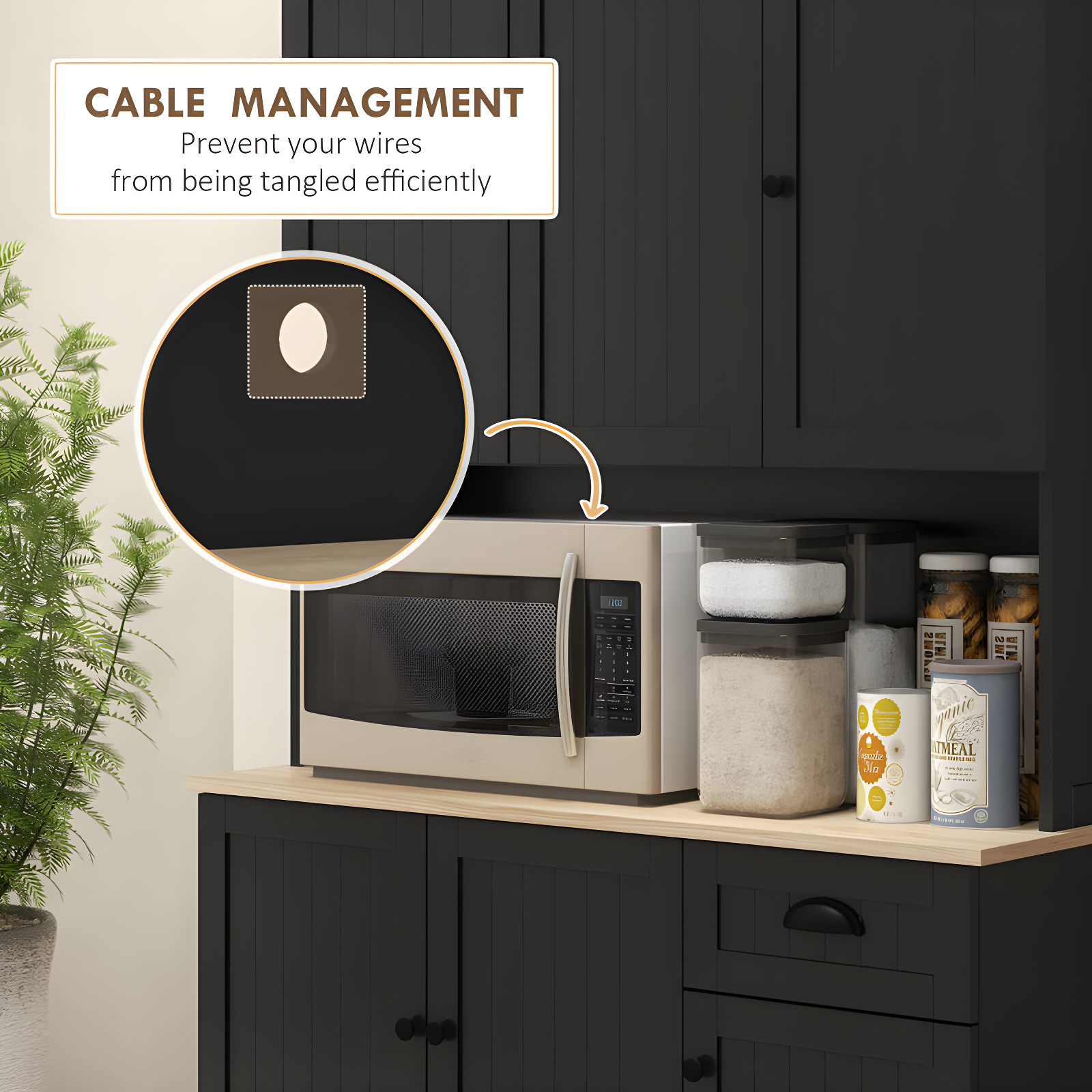 Lark Manor™ 71" Buffet With Hutch, Modern Farmhouse Kitchen Pantry Storage Cabinet With Microwave Oven Countertop, Drawer, And Cupboard, Black