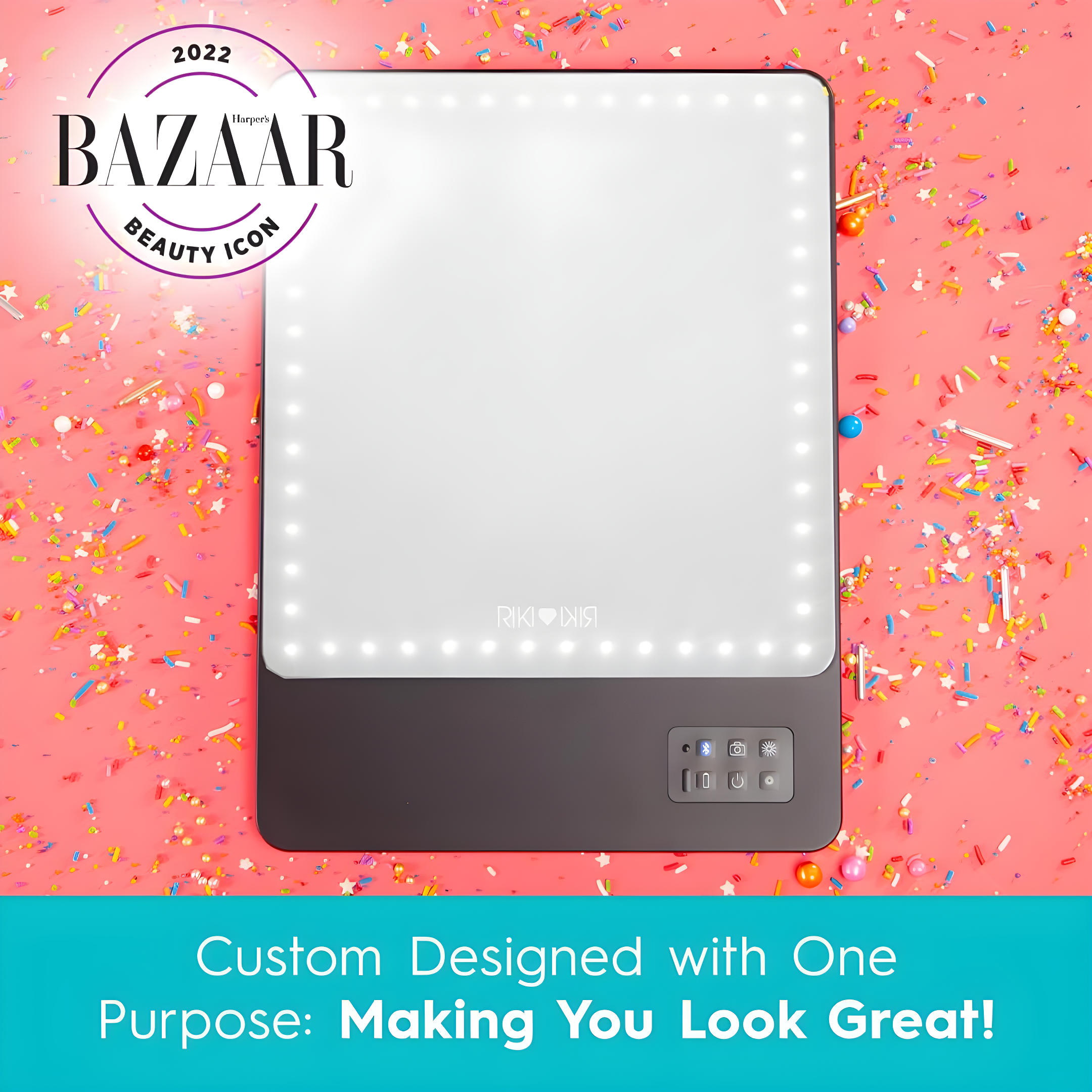 Glamcor RIKI LOVES RIKI RIKI SKINNY Portable 13 x 9.5-Inch Vanity Mirror (Black)
