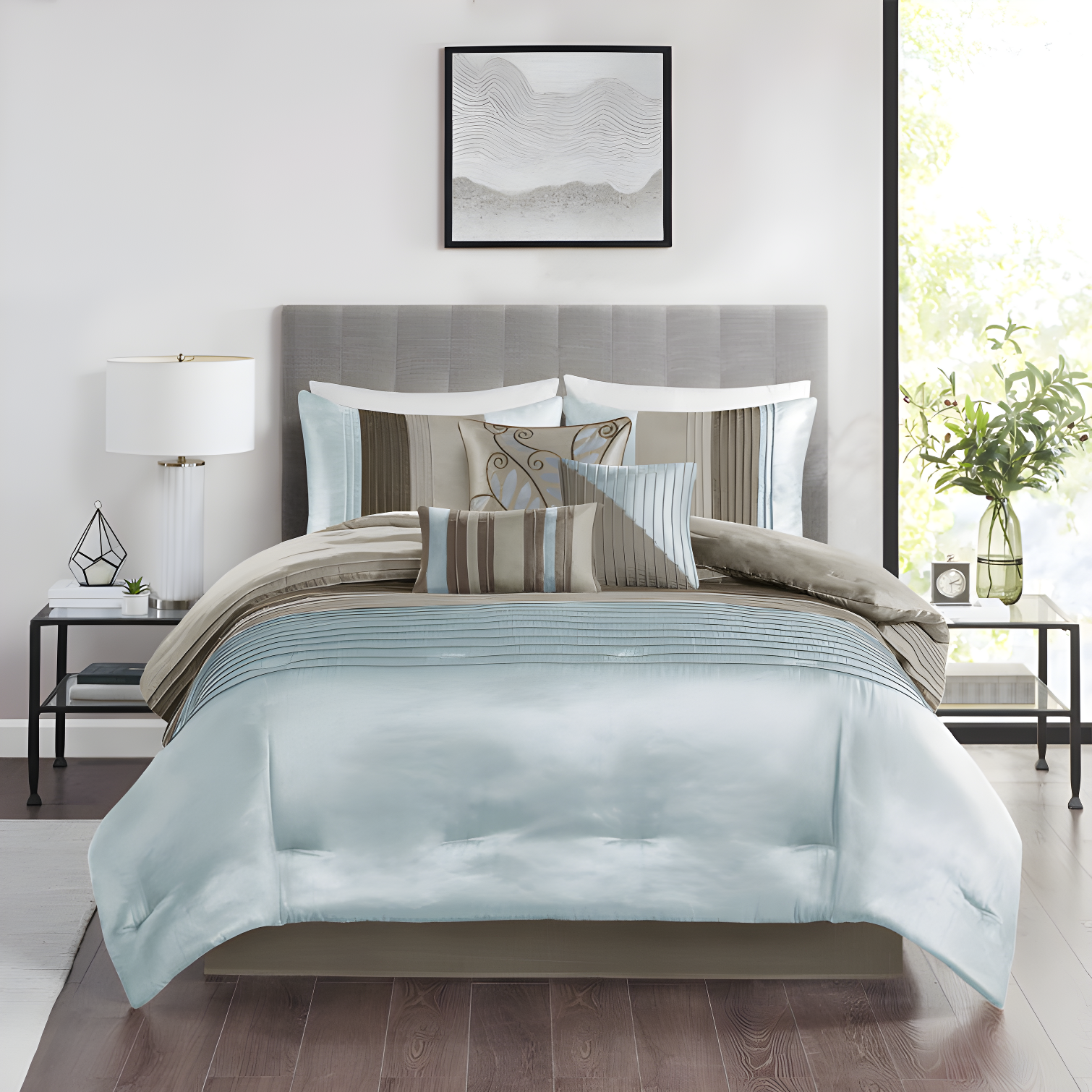 Madison Park Amherst 7 Piece Striped and Pleated Comforter Set
