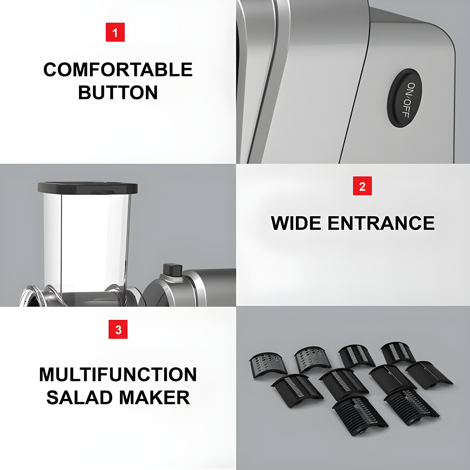 Ttak HOUSEWARE Electric Cheese Grater, 250W Professional Electric Slicer Shredder, One-Touch Control Electric Salad Machine Fruits, Vegetables, Cheeses, Salad Maker 5 Attachments Food Processor