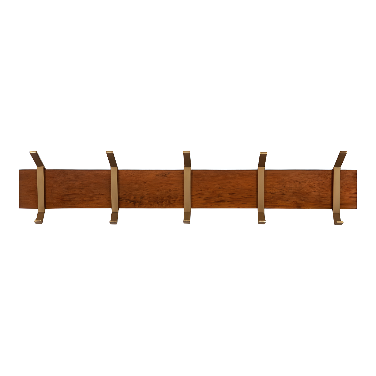 5pc Rossmore Hooks Walnut Brown - Kate & Laurel All Things Decor: Mid-Century Modern, Brushed Gold Finish, No Assembly Required