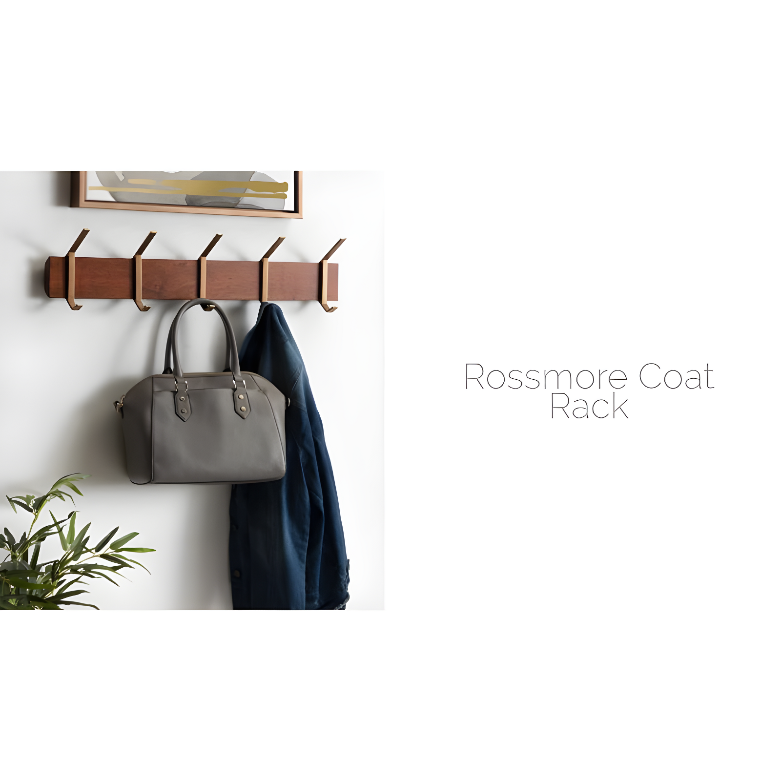 5pc Rossmore Hooks Walnut Brown - Kate & Laurel All Things Decor: Mid-Century Modern, Brushed Gold Finish, No Assembly Required
