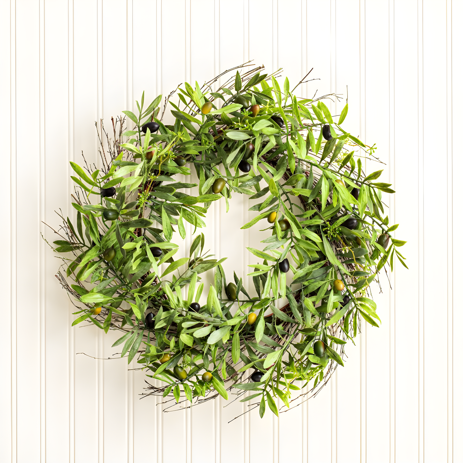 Artificial Olive Leaf Wreath (24") - Vickerman: Indoor Faux Floral Decor, Polyester, Spring Theme