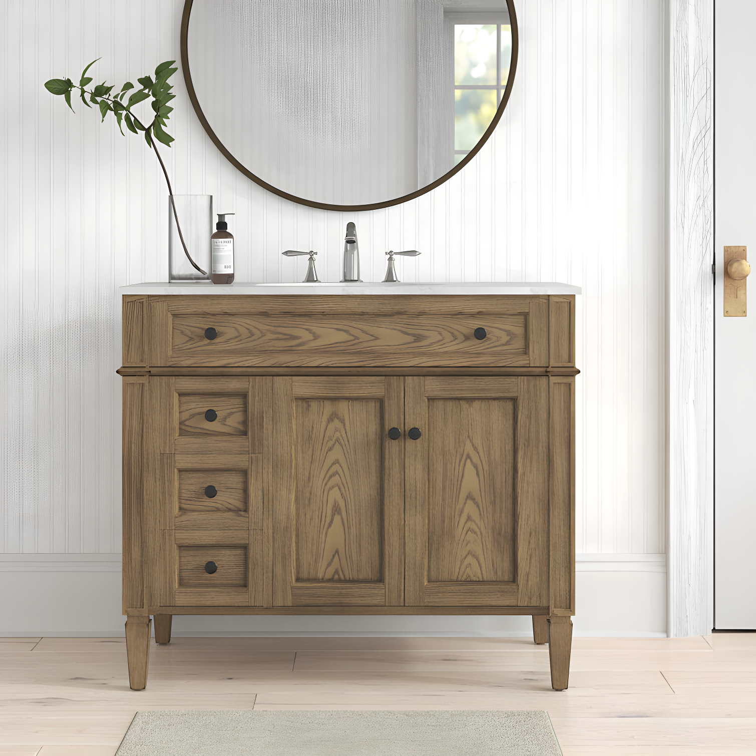 Rukie 40" Free-Standing Single Bathroom Vanity Set with Marble Vanity Top