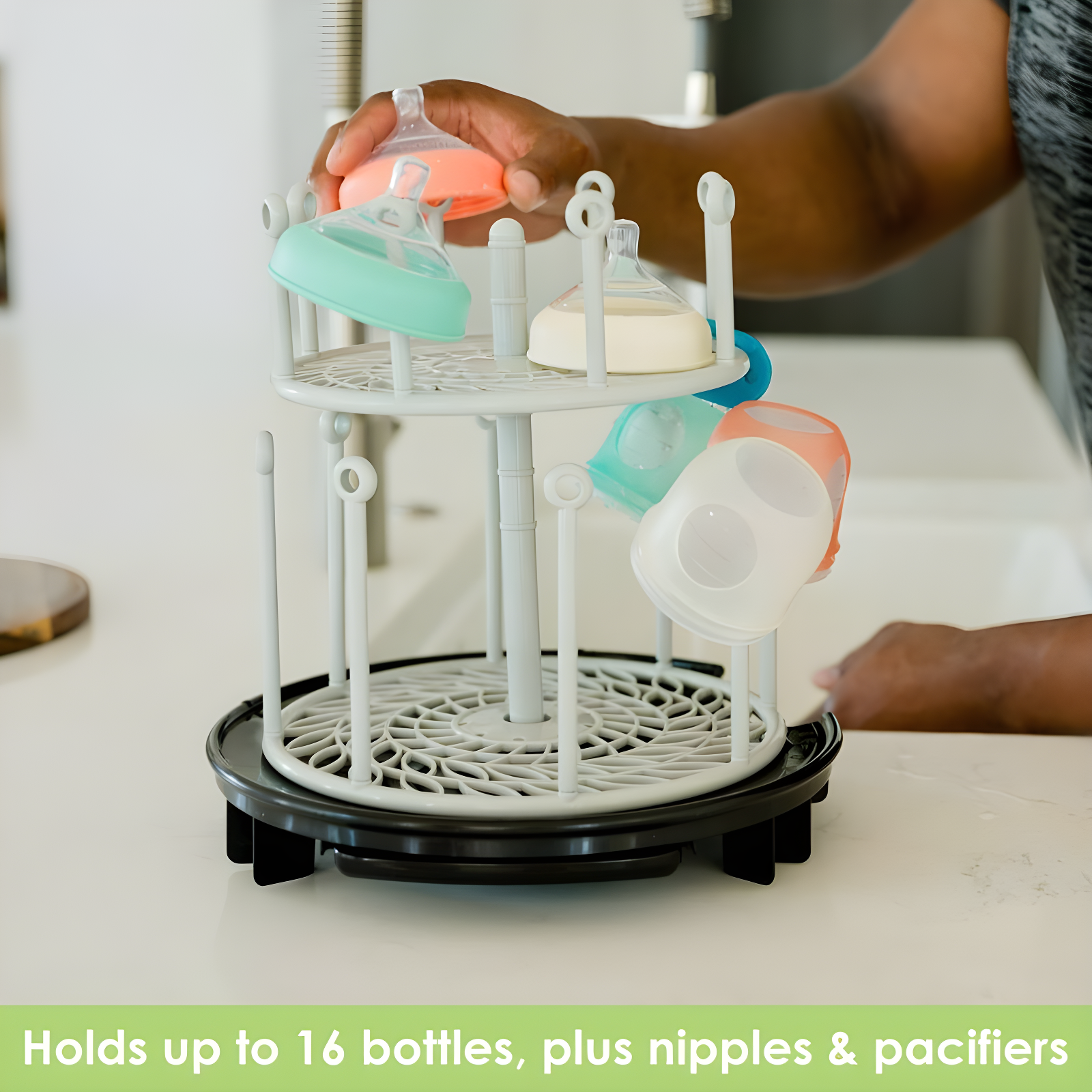 The First Years Plastic Spin Stack Bottle Drying Rack Black