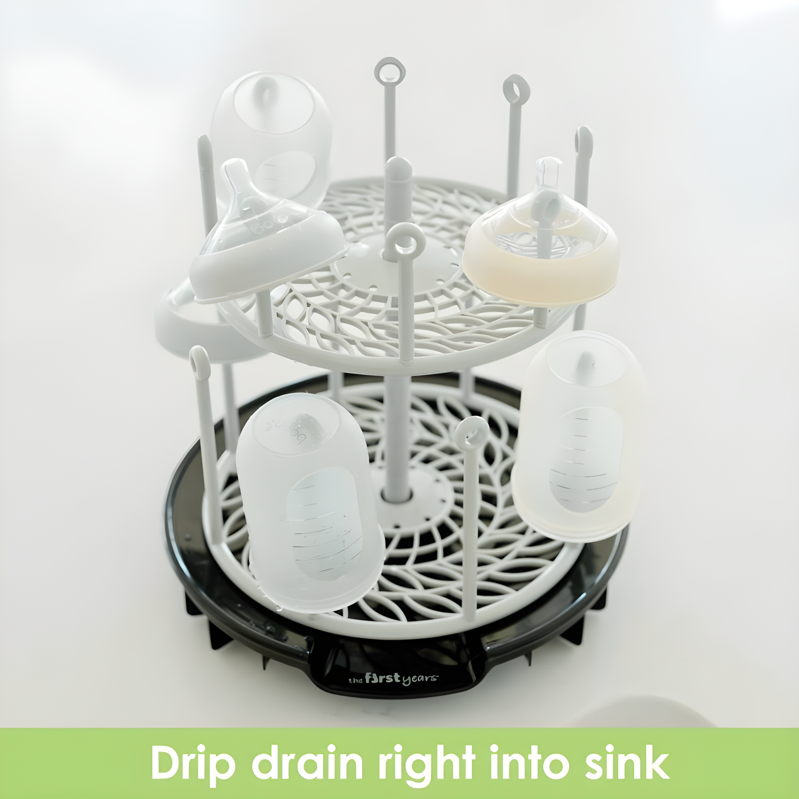 The First Years Plastic Spin Stack Bottle Drying Rack Black