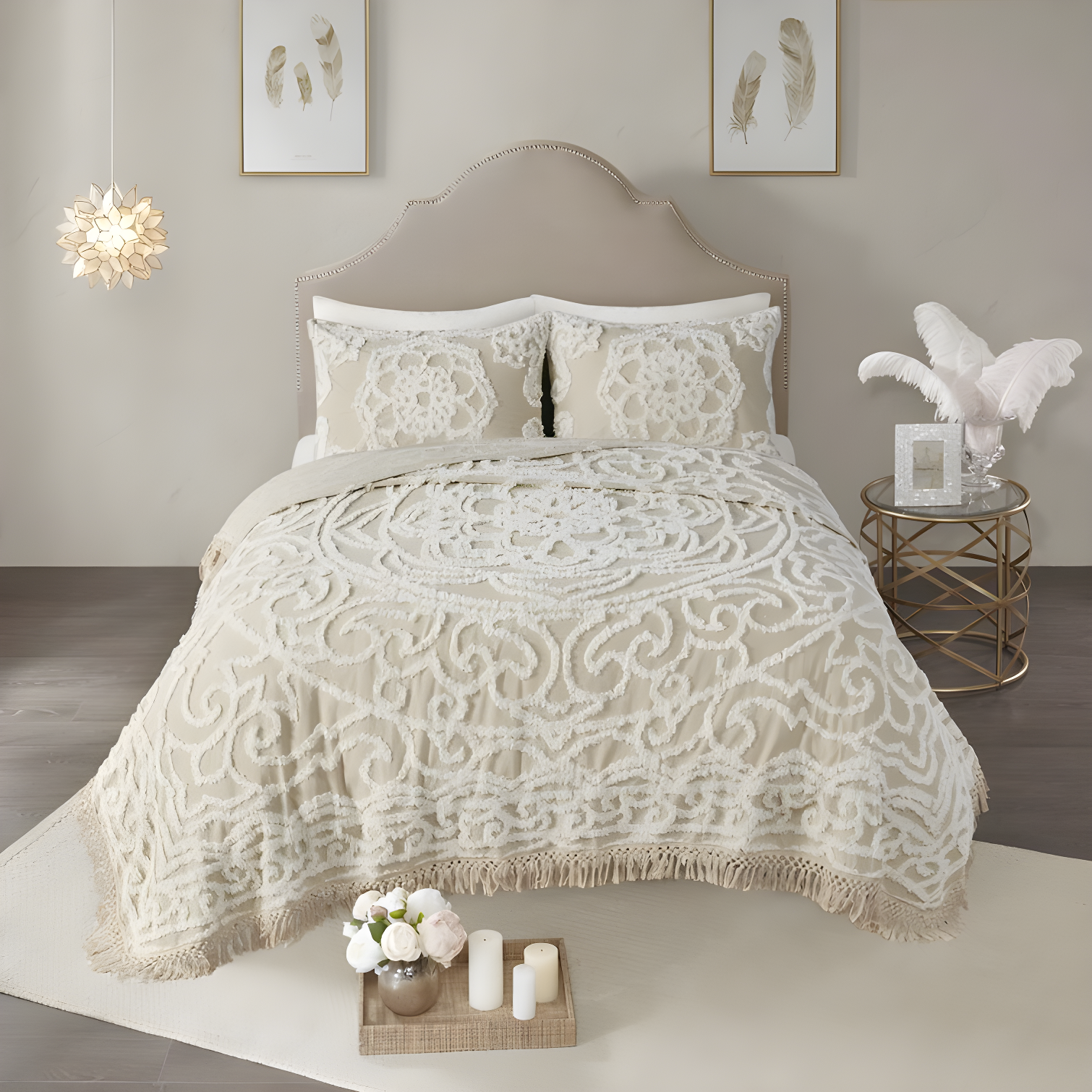 Madison Park Laetitia Tufted Chenille Cotton Medallion Fringe Coverlet Set
