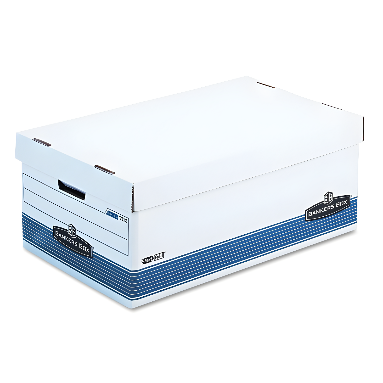 Bankers Box® FastFold Stor/File Lid Box, Legal, 15 x 24 x 10, White/Blue, 4/Ctn