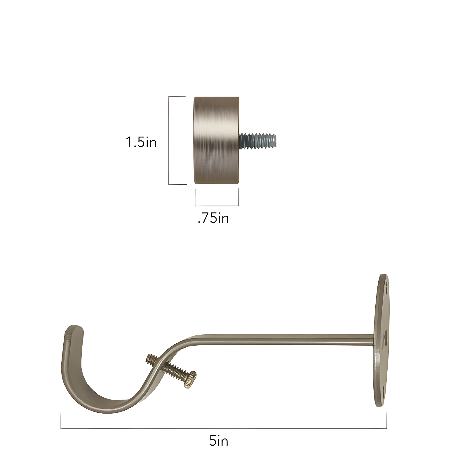 Serena 1" Window Drapery Single Curtain Rod with Contemporary Cap Finial - 48" - Nickel - Elrene Home Fashions